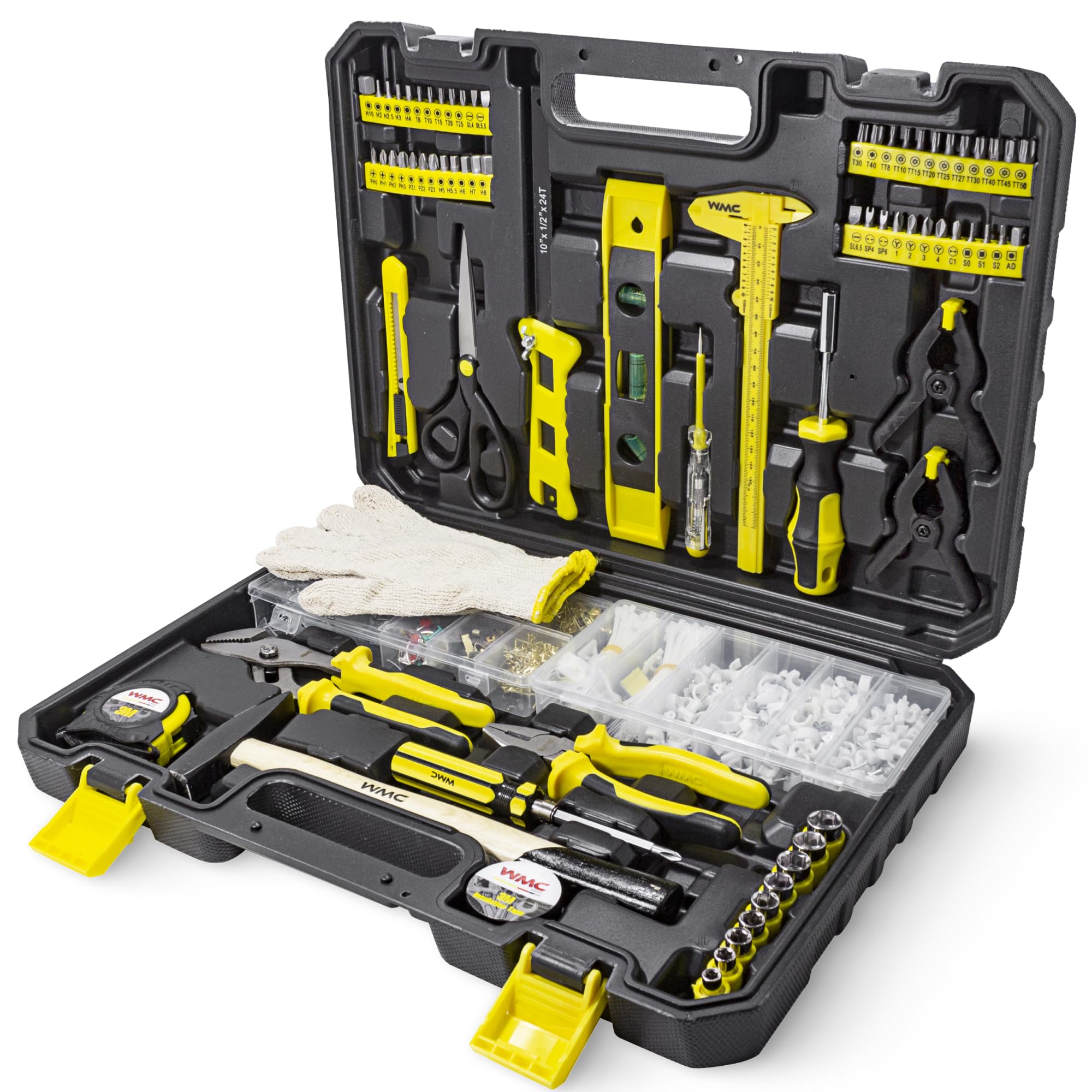 WMC TOOLS Zestaw narzędzi uniwersalny 1200-częściowy 1/4 cala w walizce - Stal Cr-V, 9 nasadek 5-13 mm, 48 bitów, młotek, kombinerki 150 mm, suwmiarka, zestaw dla elektryka, do domu