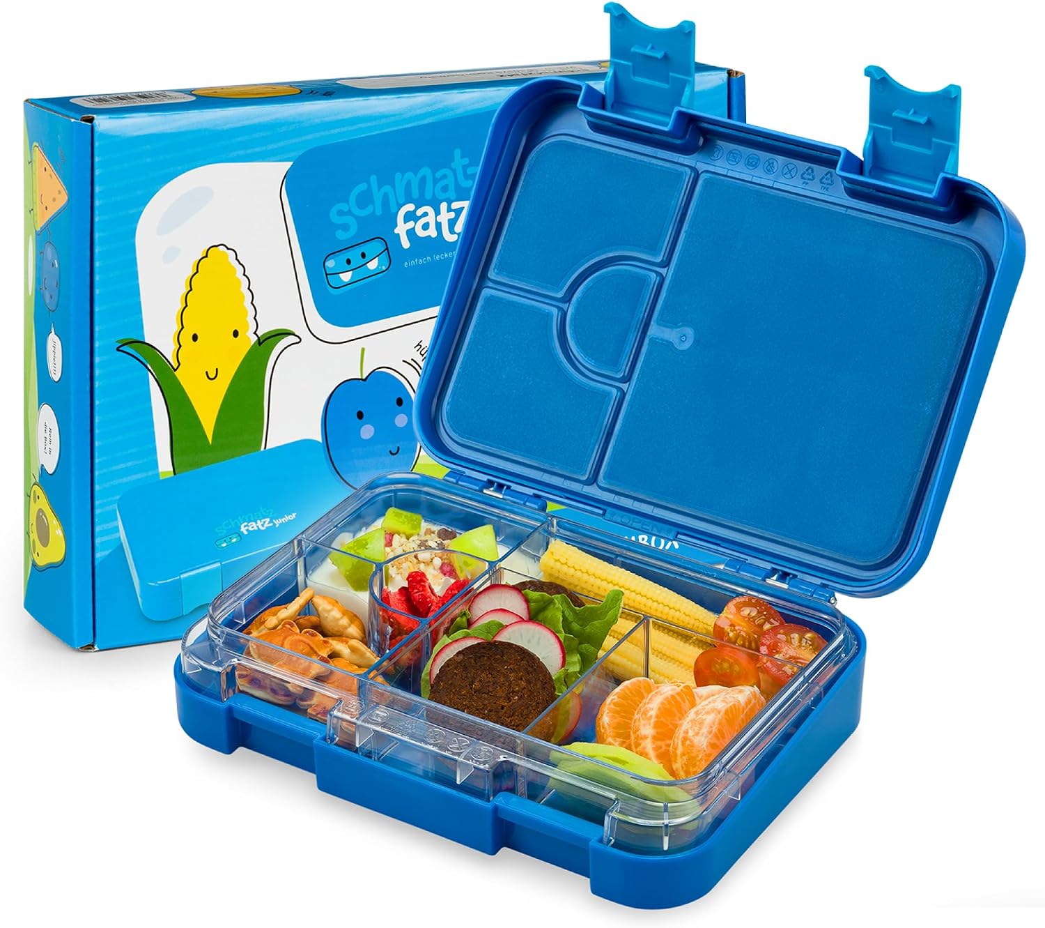 schmatzfatz Junior Brotdose mit Fächern, Bunte Brotdose, Bento Unterteilt &amp; Auslaufsicher, BPA-Freie Lunchbox für Kita, Bento Box, Sichere Vesperdose