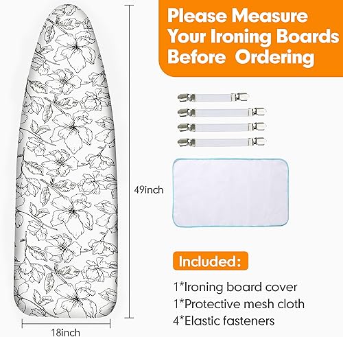 Vista 6 de Funda y almohadilla para tabla de planchar, acolchado extra ancho y grueso de 18x49 pulgadas para plancha, funda para tabla de planchar resistente a