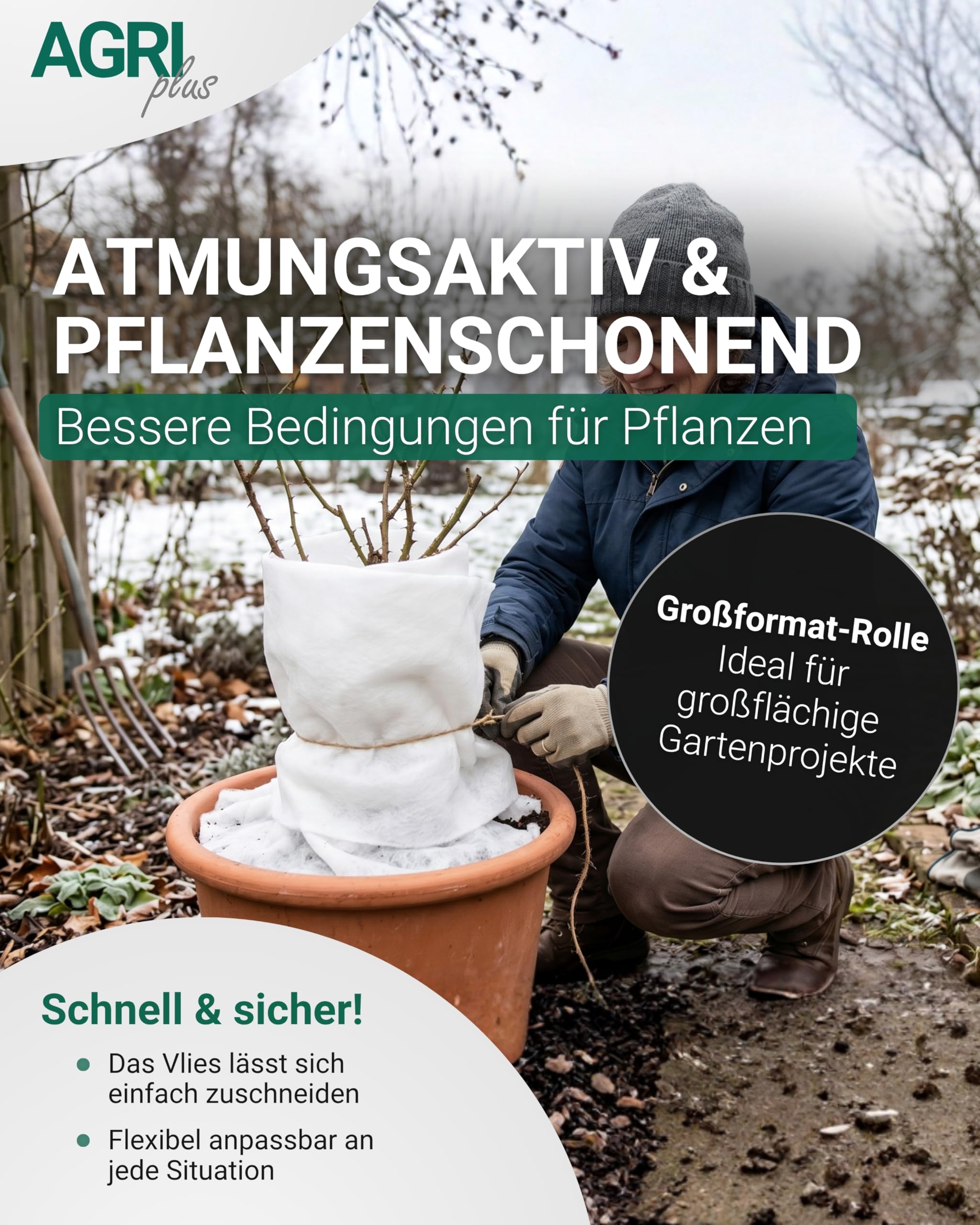 AGRIplus Winterschutzvlies 30 g/m² I 2,40 x 100 m I Verschiedene Maße I Frostschutzvlies, reißfest & atmungsaktiv I Pflanzenschutz für Winter, Garten, Balkon & Kübelpflanzen