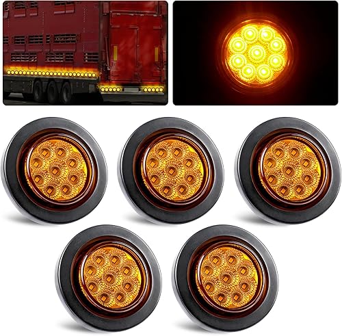 5 luces LED marcadoras de 2 pulgadas, luces laterales de remolque ámbar, 9 diodos con reflectores para camiones de remolque, sello impermeable, 12 V