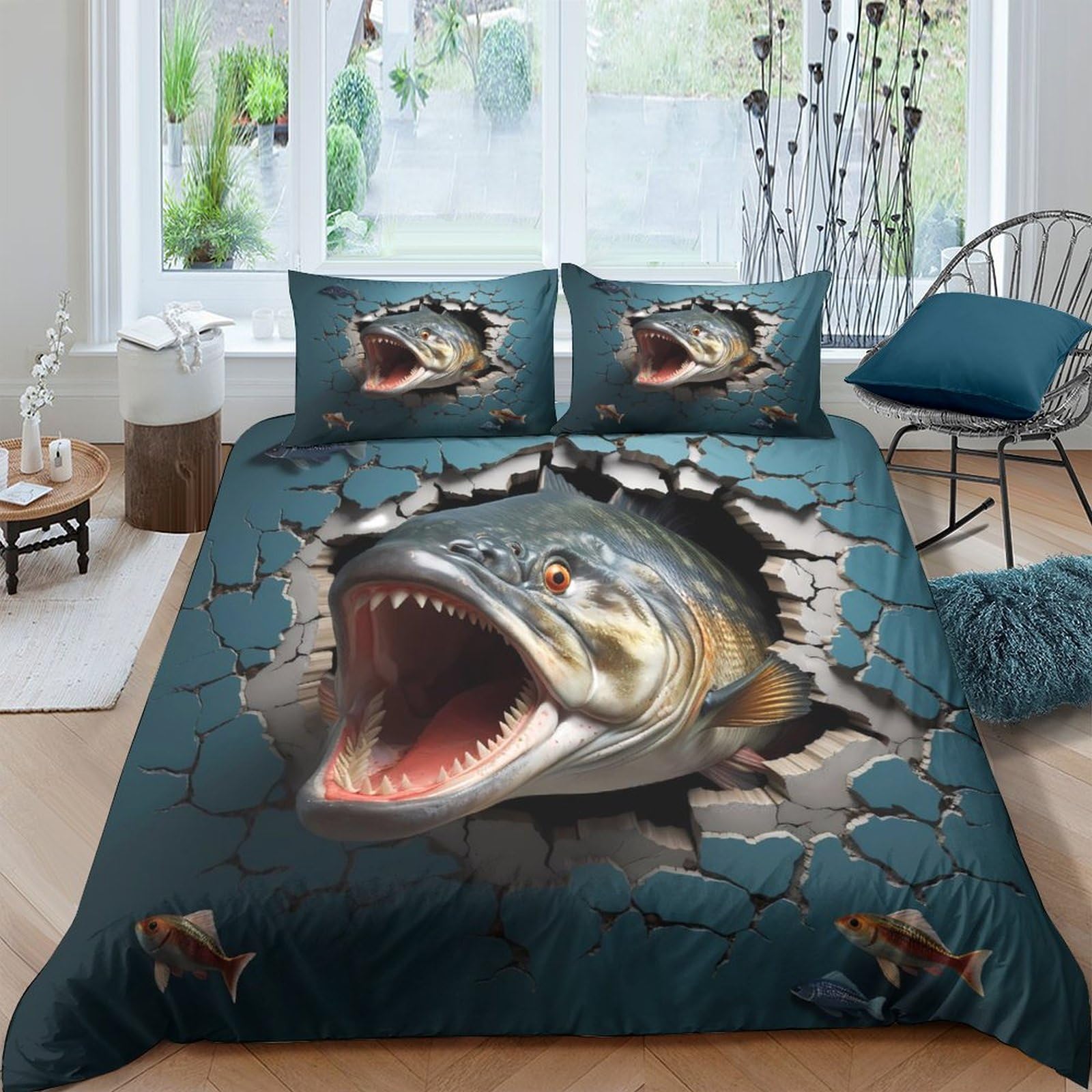 Ctjqhvkz Style-6 3D Printed Jumping Fish Fitted Sheet Microfiber Breathable Cracked Wall Mattress Cover For Bedroom Dorm Decorative Use Single（135X200cm）