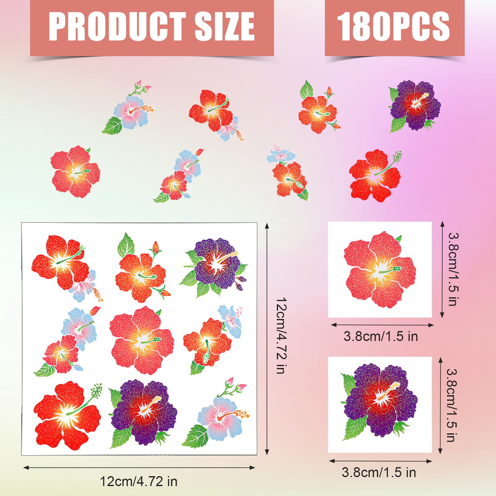 180pcs Hibiscus Flower Temporary Tattoos - Image 2