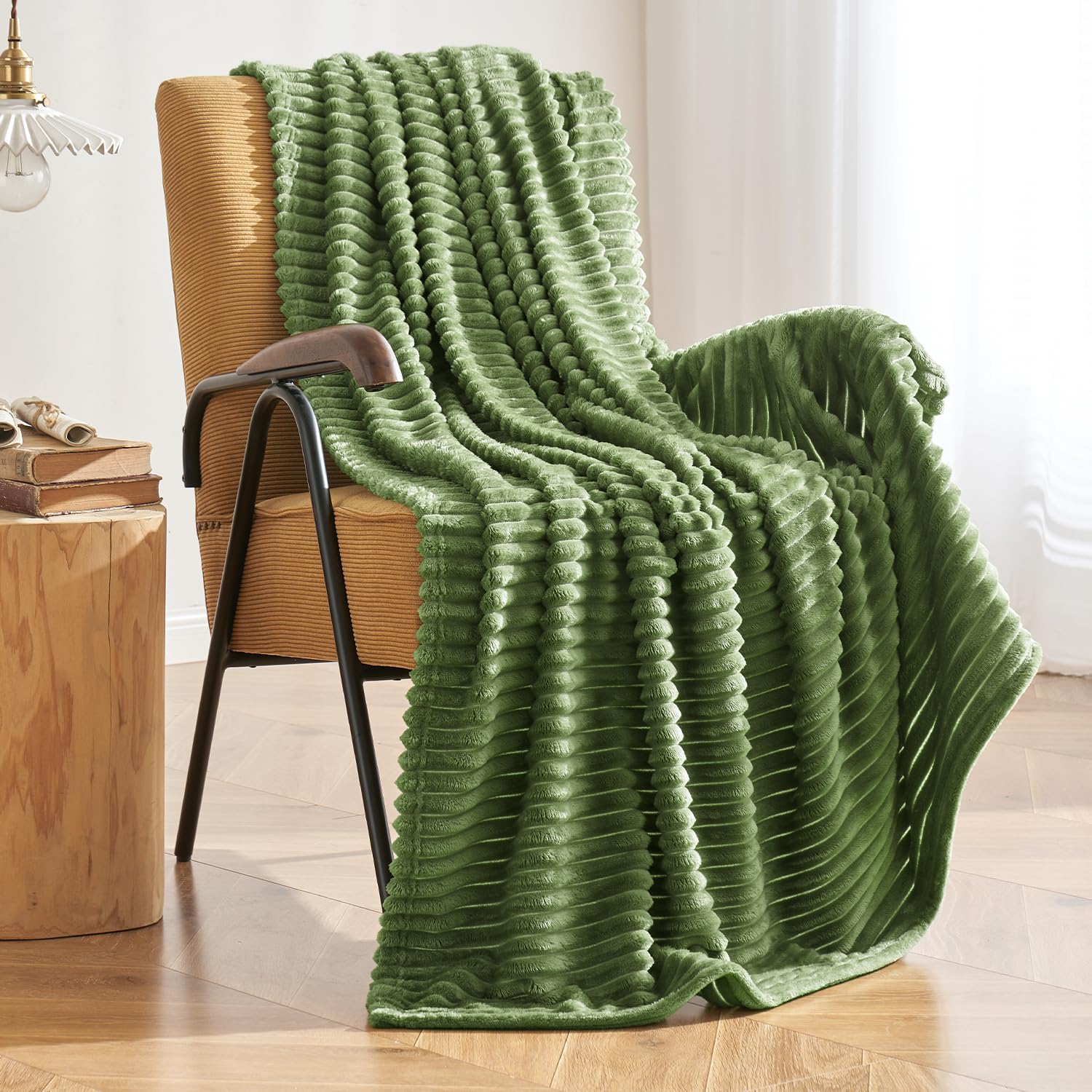 Amazon.com: MIULEE Moss Green Throw Blanket 3D Ribbed