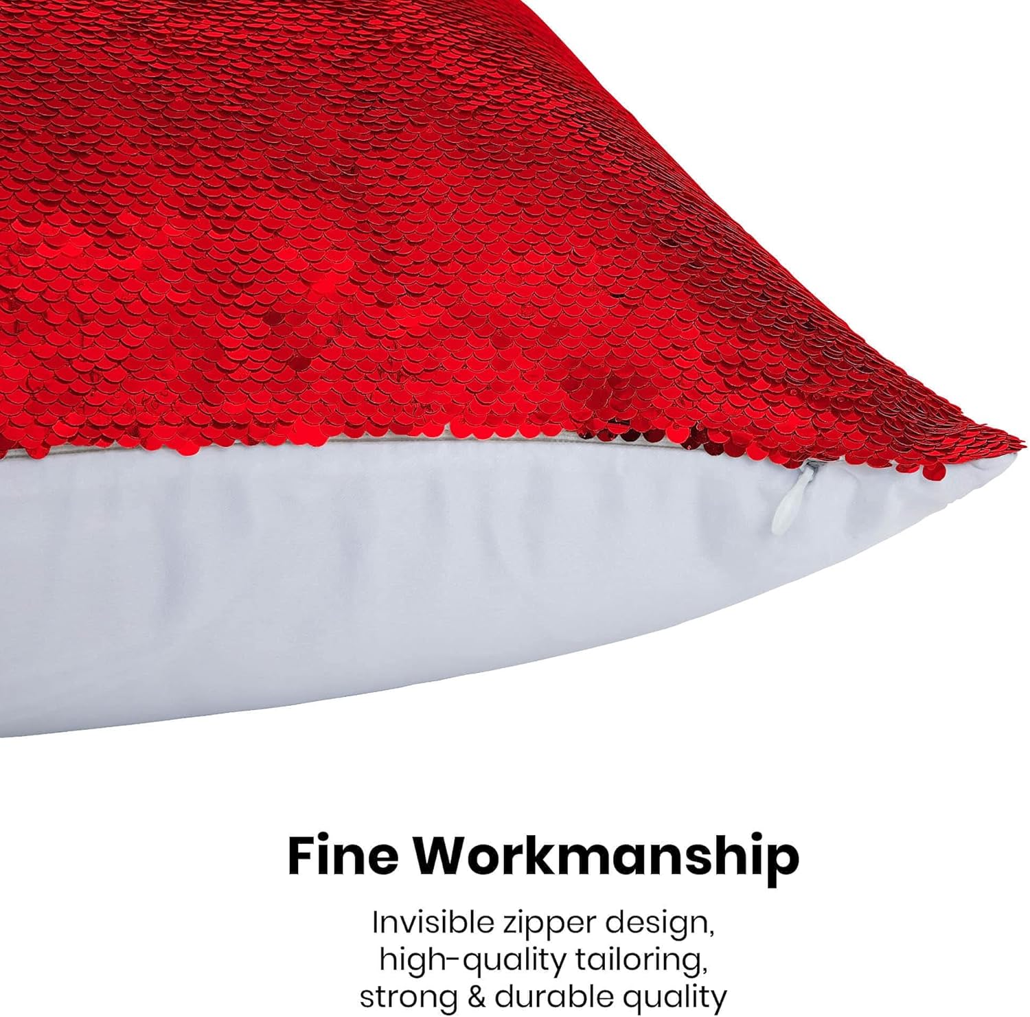 Personalized Red Sequin Pillow Cushion Cover/Add Your Image Photo Text/Custom Magic Reversible Throw Pillow Cases Decorative Pillow Cover for Bed Sofa Couch Bedroom Living Room 18x18 Inch