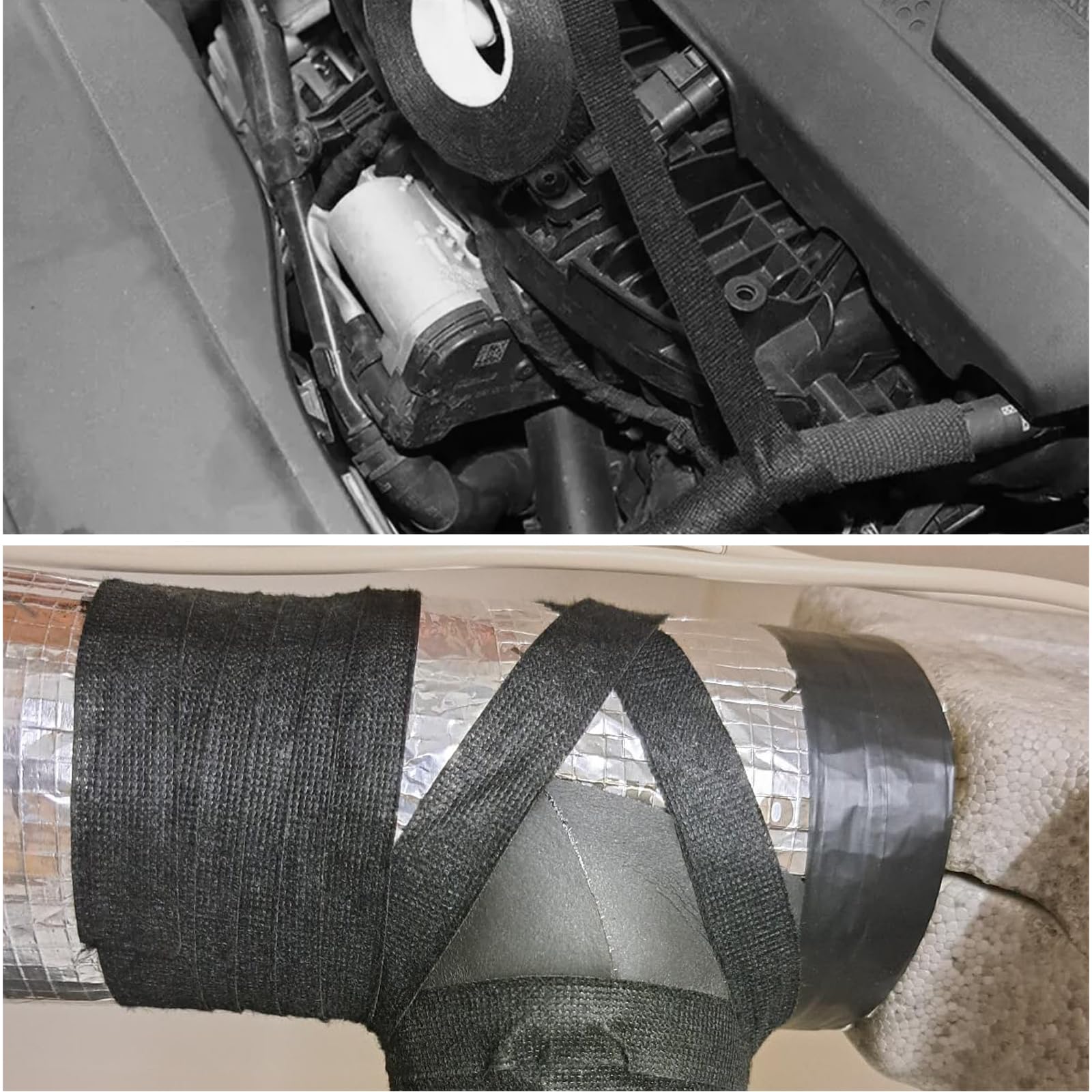 Diompirux 4 pezzi Nastro Isolante in Tessuto,nastro tessile autoadesivo per cablaggi,Nastro in Industriale,Nastro Adesivo Telato Nero per Fili a Vista-Auto,Moto e Cavi(19 mm x 15 m)