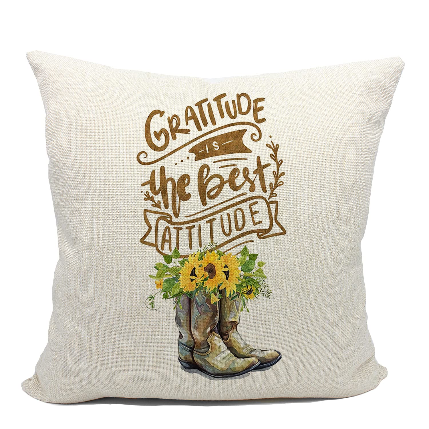 Mancheng-zi Retro Western Cowboy Boot Gratitude is The Best Attitude Throw Pillow Cover Teen Girls Boys Cowgirl Cowboy