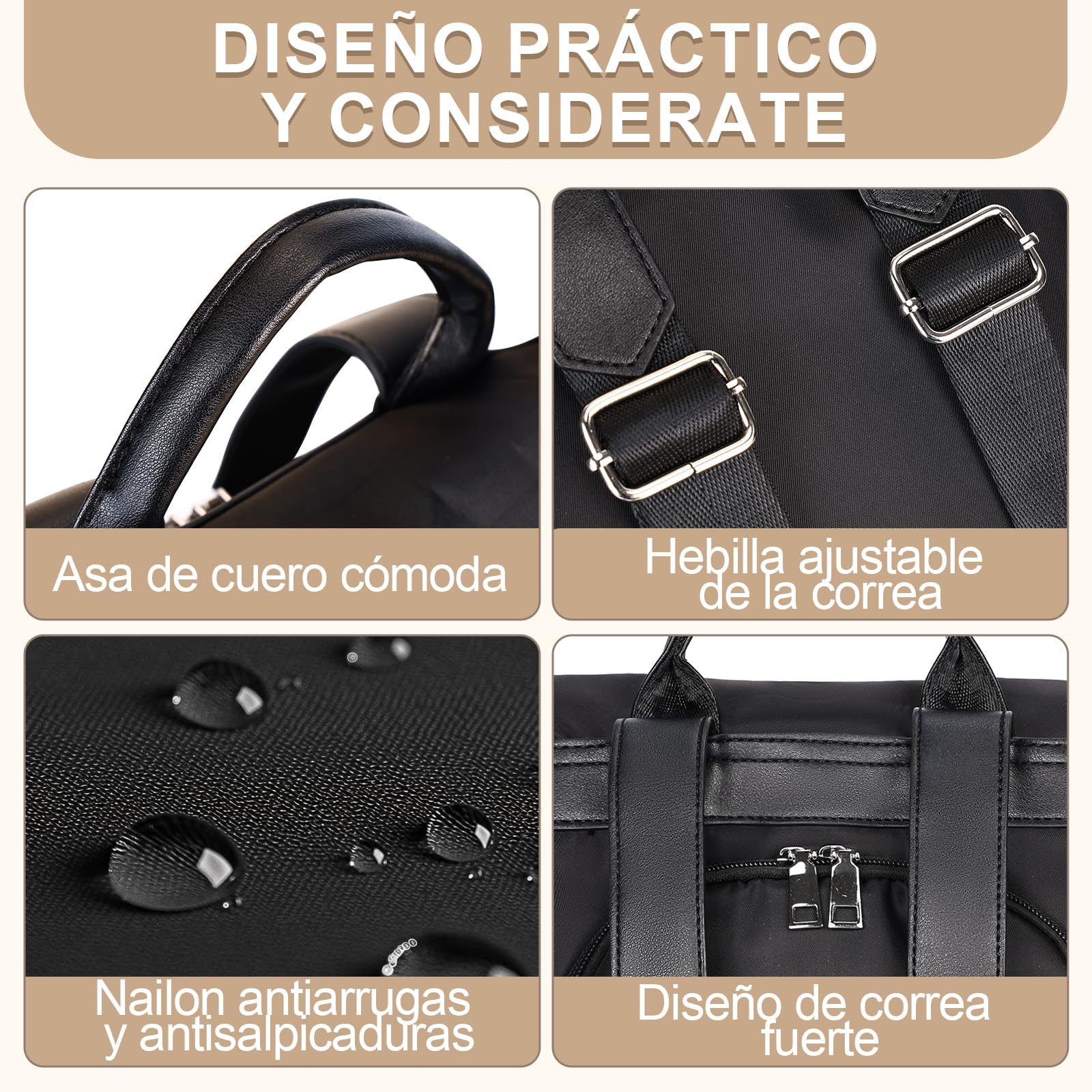 Eshow Mochila Antirrobo para Mujeres y Chicas, se Puede como Bolso de Hombro o Bolsa Bandolera, Adecuado para Viaje Escuela Compras y Trabajo Negro