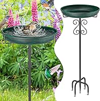 TUSPEU Vintage Green Metal Bird Bath with 5-Prong Base - Stable Freestanding Outdoor Birdbath for Garden Patio Lawn