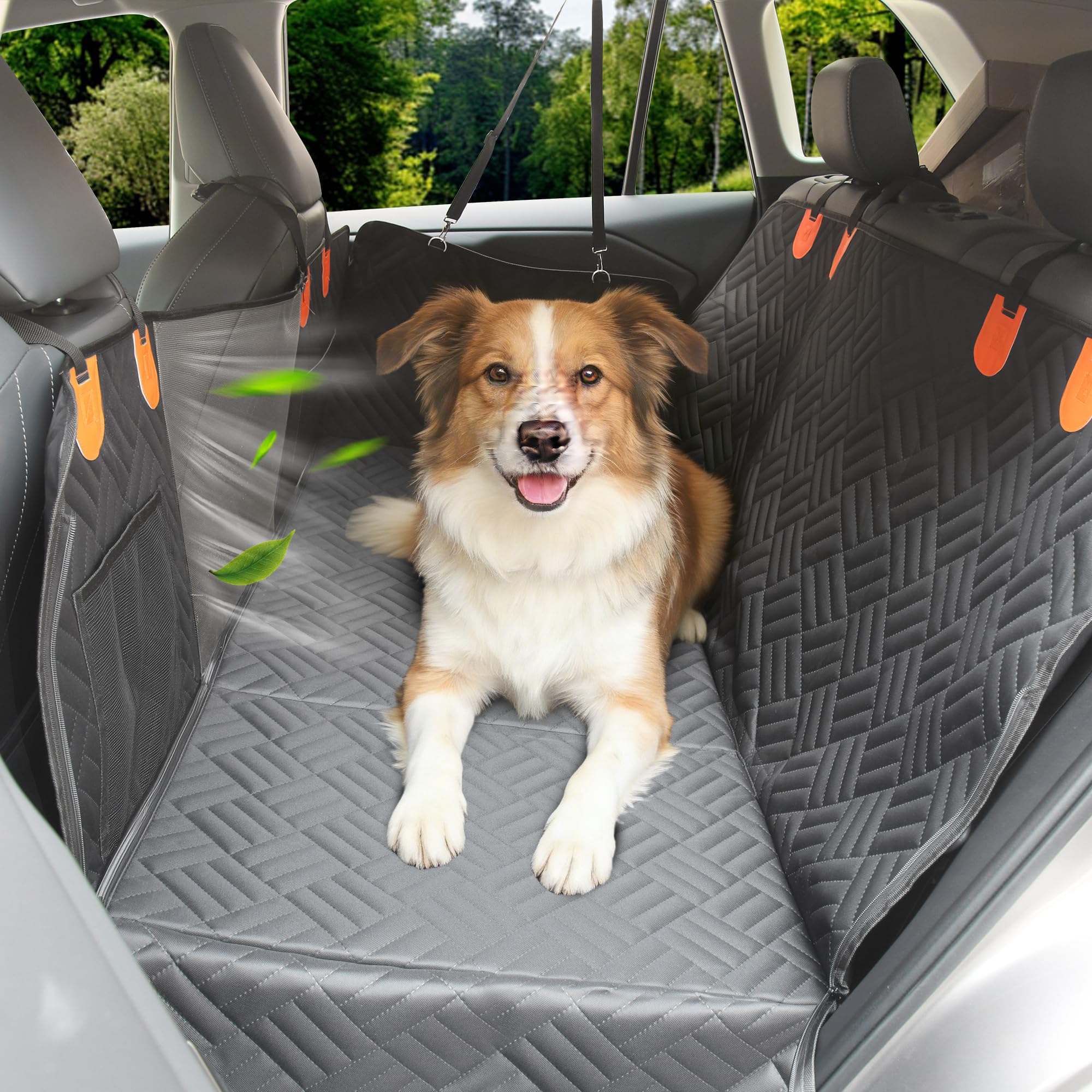 Arcoche Funda de asiento de coche para perro, hamaca resistente al desgarro para asiento trasero de coche, carga máxima de 195 kg, parte inferior dura, extensor impermeable para mascotas con ventana