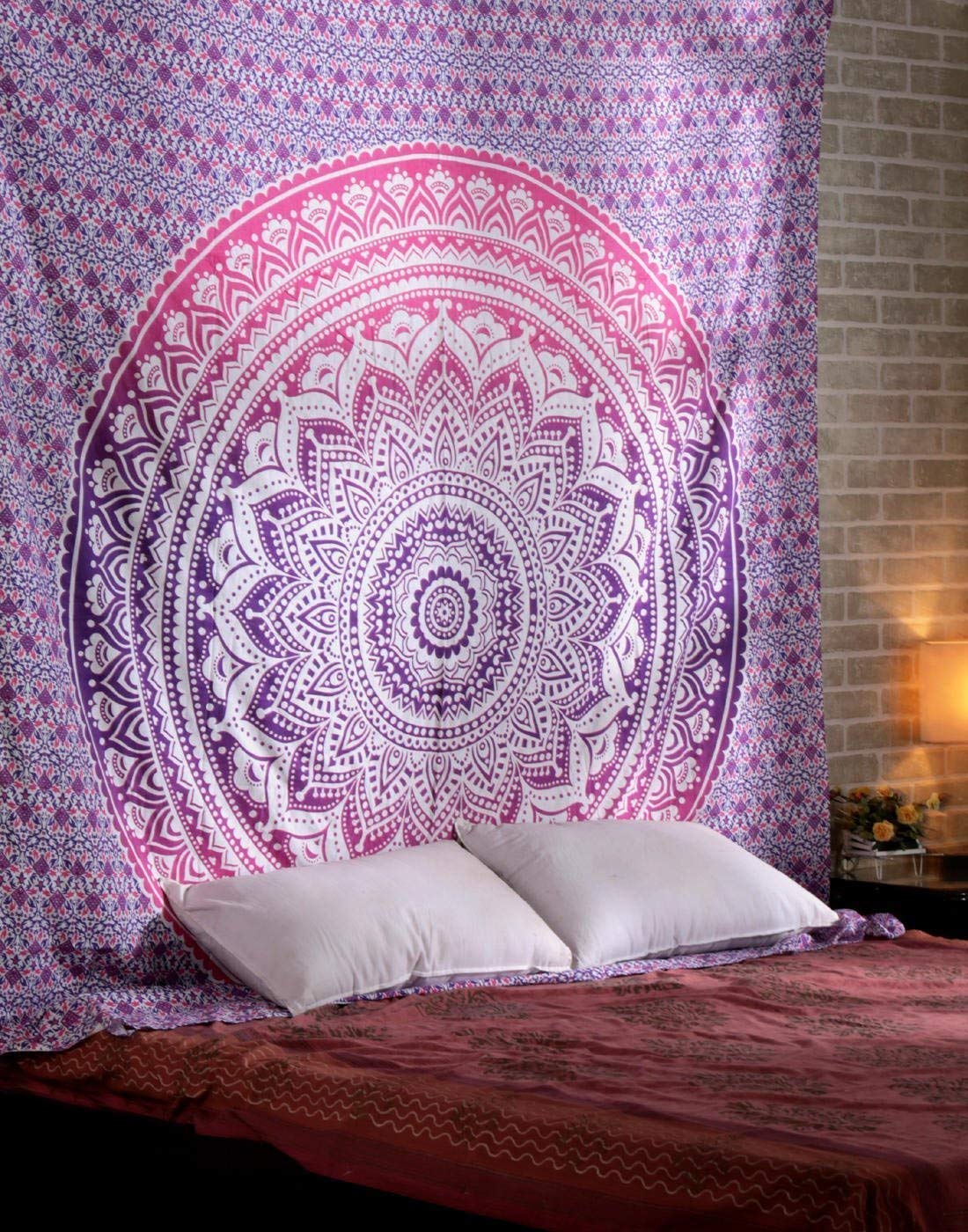 Ombre Mandala Tapestry - Pink Boho Wall Hanging -1 Ombre Mandala Tapestry - Pink Boho Wall Hanging -1