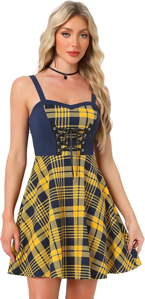 Amazon.com: Allegra K Women's Plaid Lace-Up Dress Christmas Gothic