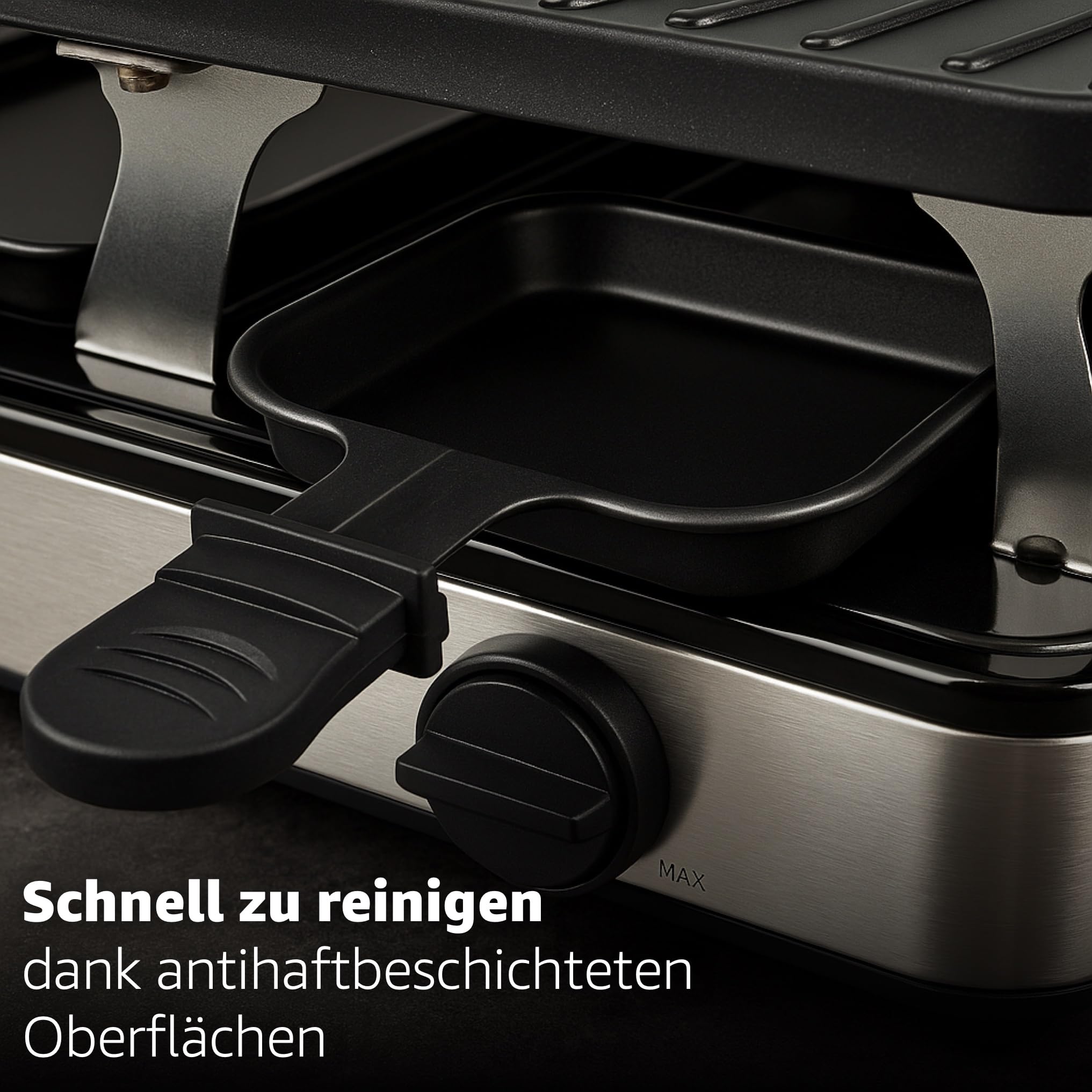 8 Personen Raclette Set - Tischgrill inkl. Pfännchen & Schaber - Grillplatte & Steinplatte antihaftbeschichtet (Eckig)
