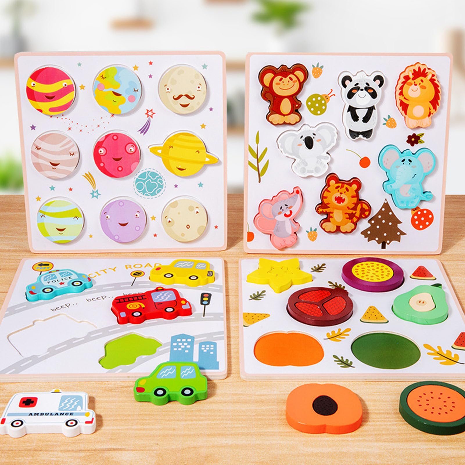 Kleinkind Lern-Memory-Puzzle-Set, Holz-Puzzle-Spielzeug für Vorschulkinder