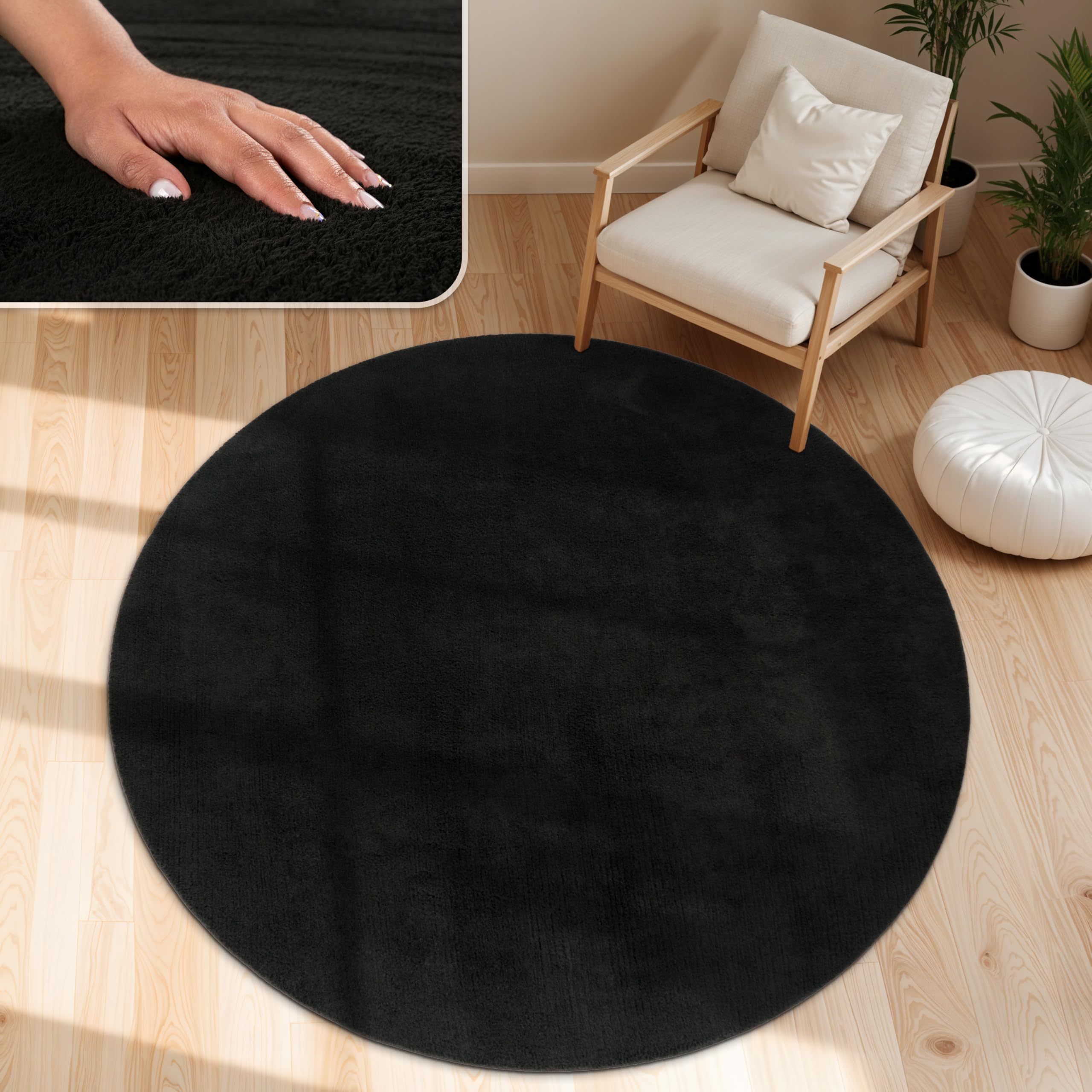 Paco Home Moderner Kuscheliger Wohnzimmer Teppich Kurzflor waschbar flauschig Weich Einfarbig Felloptik zeitlos stilvoll rutschfest pflegeleicht, Grösse:200 cm Quadrat, Farbe:Taupe