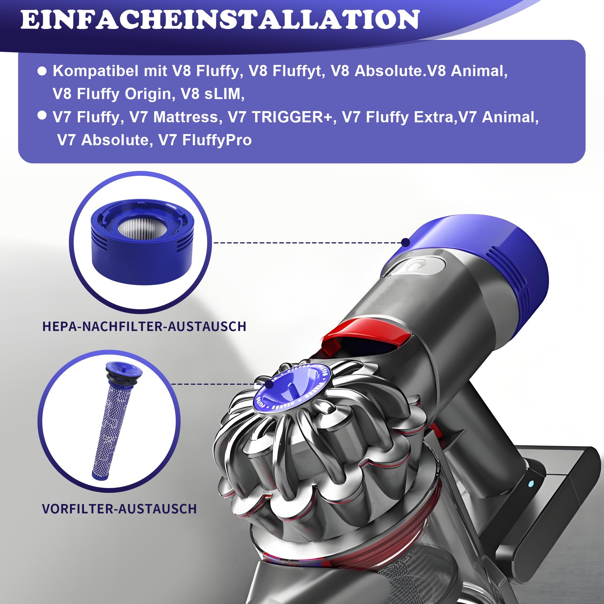 10 Stück für Dyson V8 V7 Filter,V8 V7 Ersatzteile Filter Zubehör set für Dyson,5x Vorfilter + 5x HEPA Nachfilter mit 1 Bürsten,Austausch für DY-96566101, DY-96747801