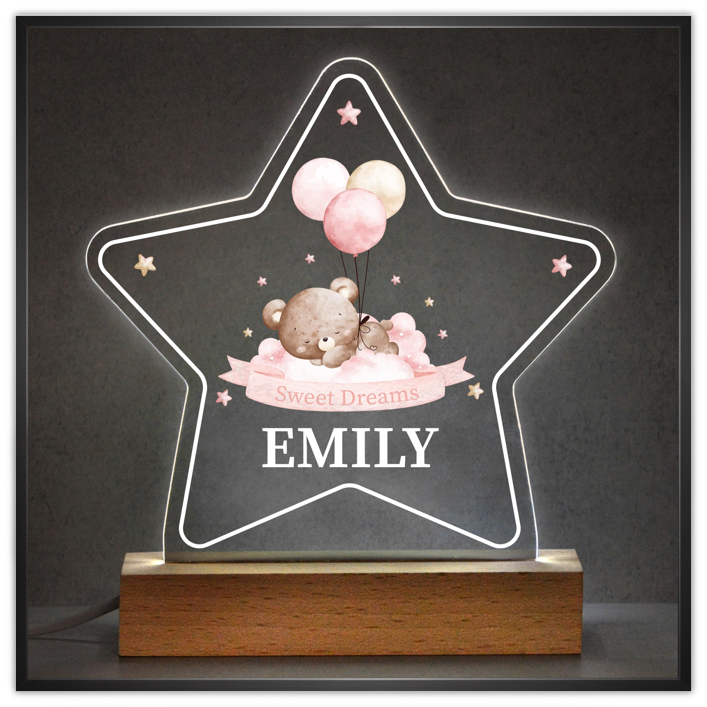 Beecreative Personalised Baby Girl Gifts - Custom LED Star Night Light with Any Childs Name - Christening Gifts for Girls