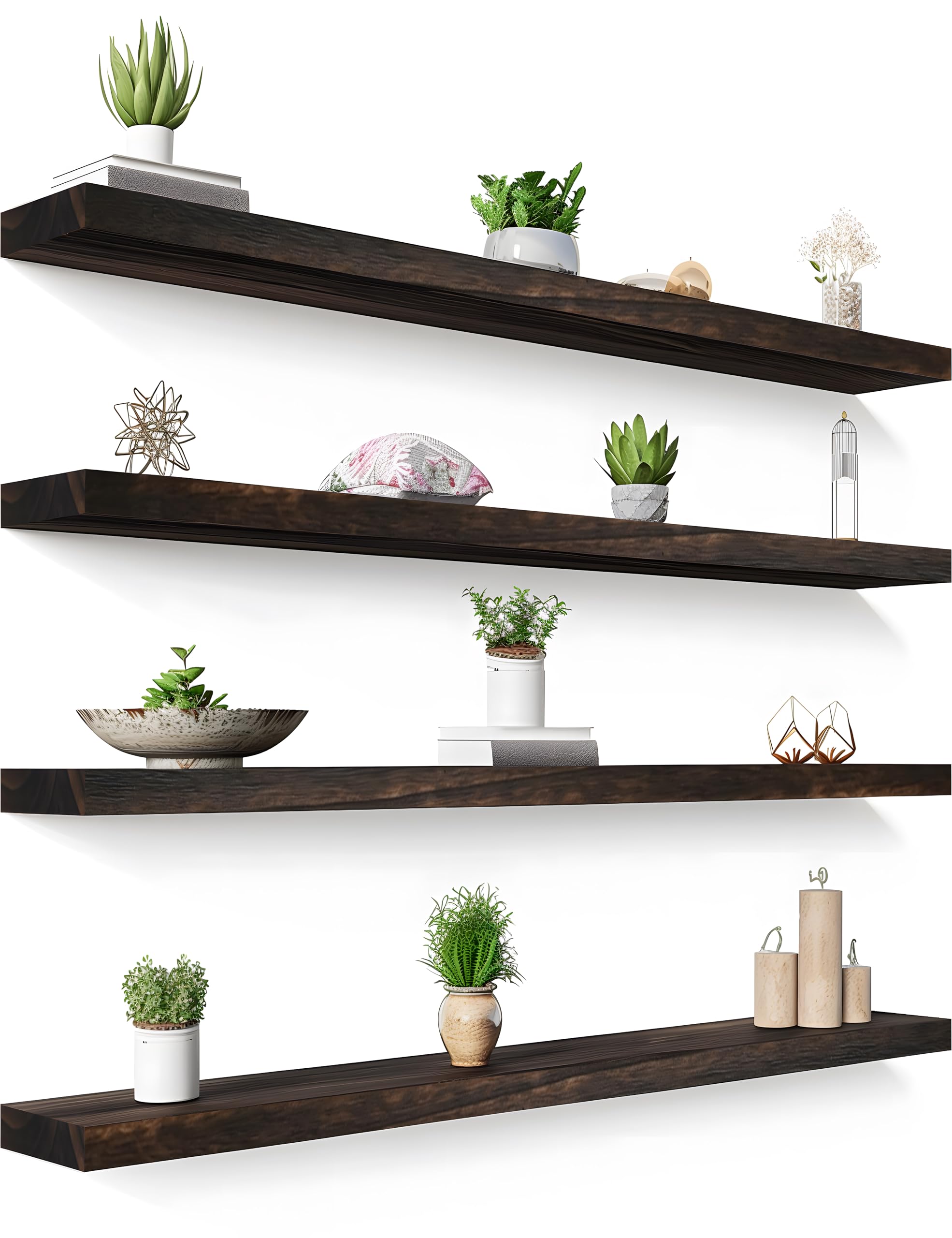 GXYAWPJ 48 Inch Floating Shelves for Wall Rustic Brown Wood Wall Shelves for Bedroom Set of 4