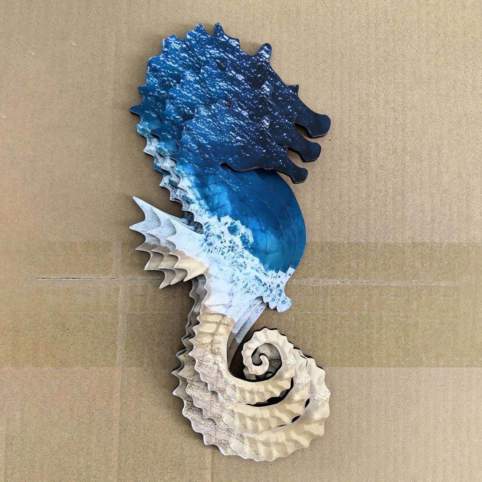 Seepferdchen Wanddekor Auf Holz – Blaugrünes Ozean-Motiv, 61x40,6 Cm, Für Badezimmer & Kinderzimmer