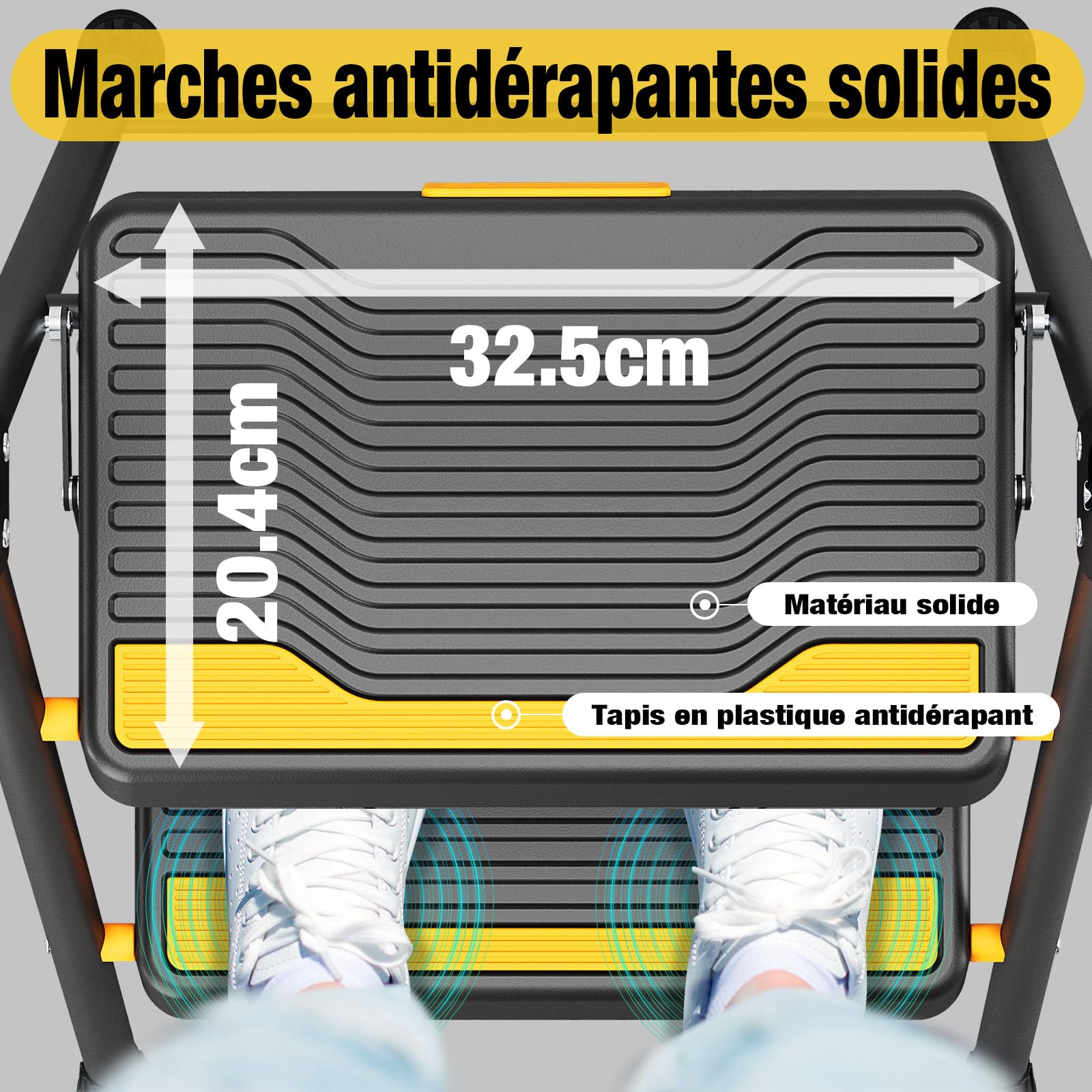 URACKIFY Escabeau 2 marches Pliable 150kg Charge maximale,Echelle Verrouillage, pédales Larges accoudoirs escabeau escamotable légères pour la Maison, Cuisine, Placard et Bureau,Noir