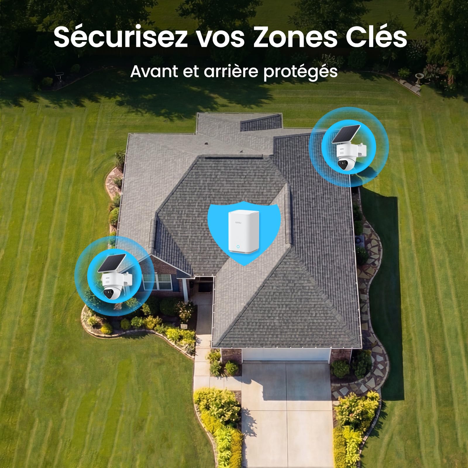 aosu 4K T2 Ultra Camera Surveillance WiFi Exterieure sans Fil Solaire, 2 Cam-Kit & aosuBase 2.0, 8MP Vision Nocturne, sans Abonnement, 32 Go Local & 1 to Extensible, 360° Panorama Suivi IA, 5G/2,4G