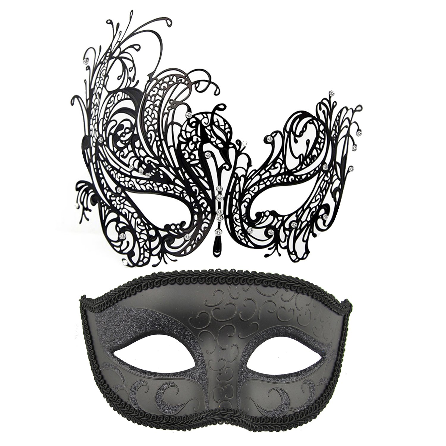 Coddsmz Venetian Couple Masks Set (Metal & Plastic, Black+Black, 2 Count, Unisex-Adults) โ image 1