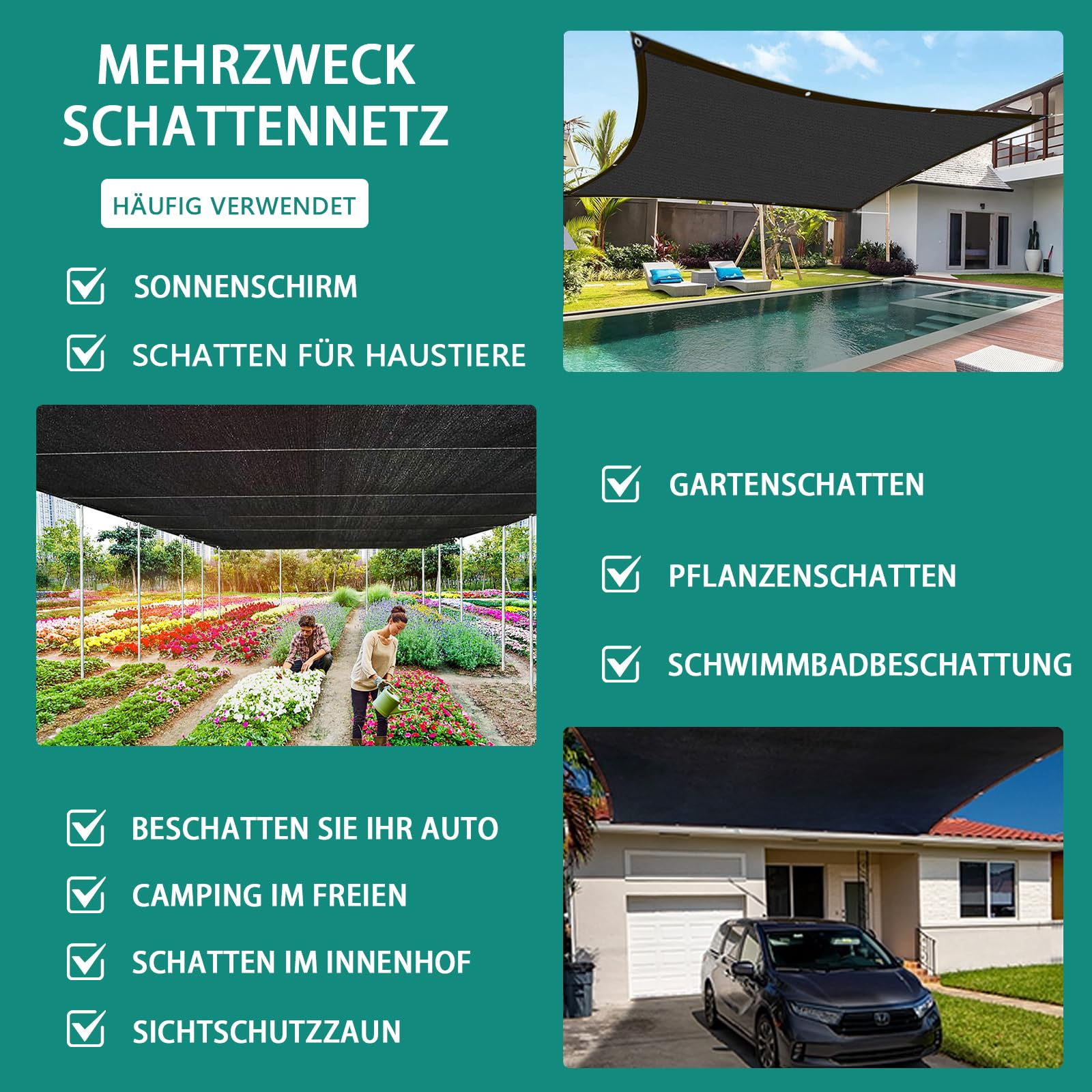 Amazon.de: HESIOL Sonnensegel 6x6m mit sen  Rechteckiges Sonnen- &  Sichtschutznetz, Atmungsaktiv & Wasserdurchlssig mit 70% UV-Schutz   Winddichtes Schattierungsnetz fr Balkon, Gewchshaus, Hhnerstall