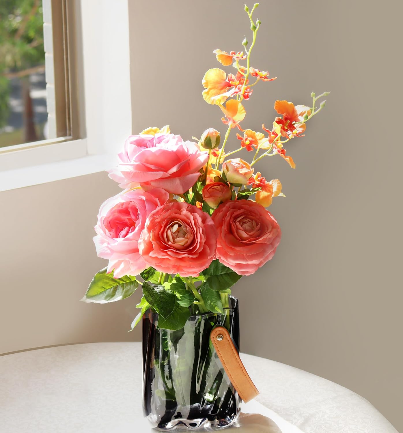 Fake Flowers with Vase for Indoor Use, Artificial Flowers for the Living Room, Real Touch Faux Flower Plant Arrangement Suitable for Home Office Decoration, Bathroom, Dining Table Centerpiece