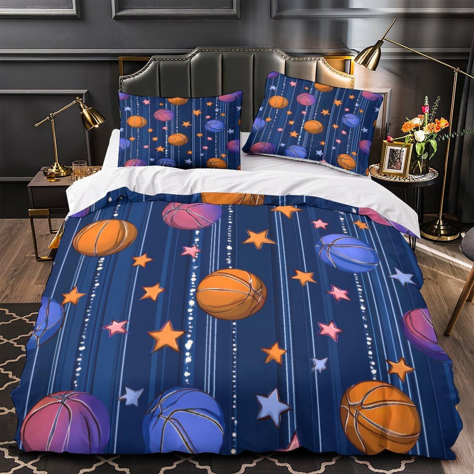 Parure de lit basketball 140x200cm avec housse de couette imprimée 3D et taie en microfibre