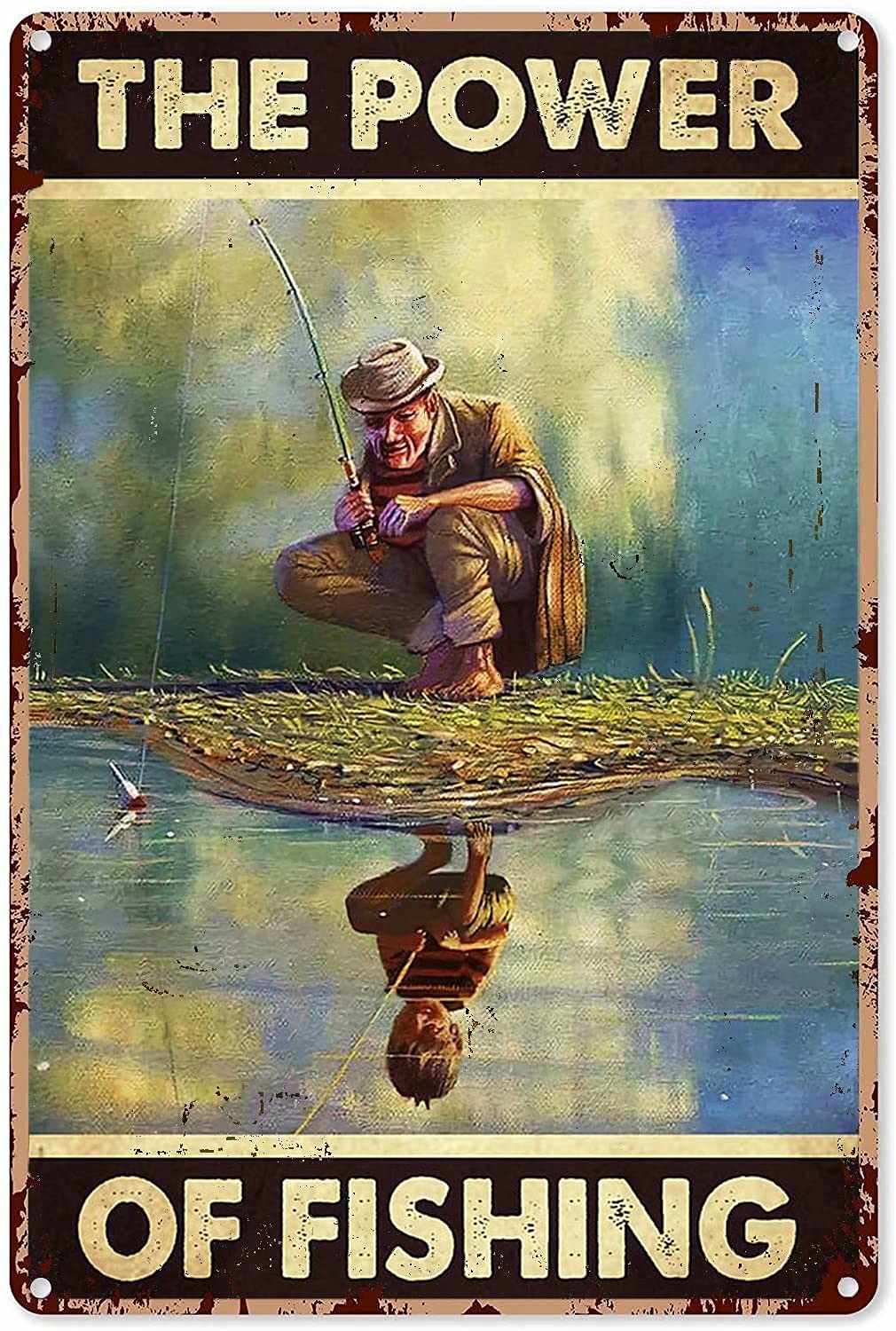 Lawenp Fishing Aluminum Metal Tin Sign,The Power of Fishing,Make Man Young,Metal Wall Panel Retro Art Decor for Home Club Cabin Garage Bar Cafe Farm 8x12 Inch