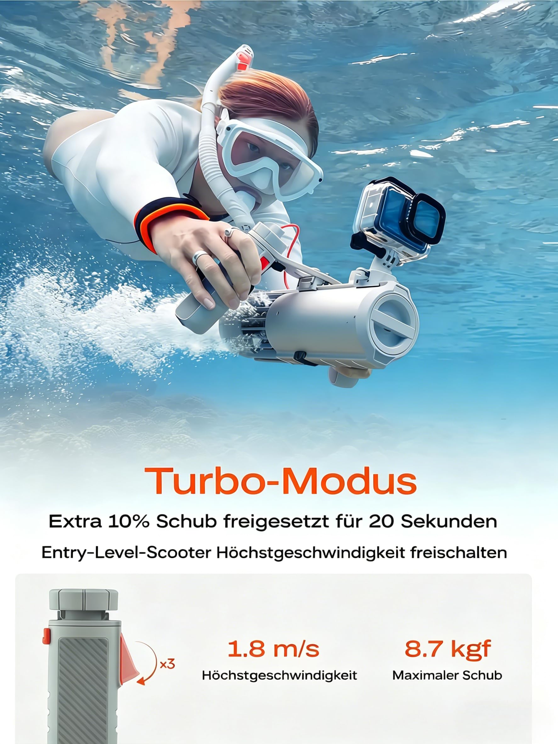 LEFEET P1 Lite Unterwasser Scooter, Tragbarer Tauchscooter für Erwachsene mit 4 Geschwindigkeitsstufen, 60 Min. Laufzeit & 60m Tauchtiefe, Wasserscooter mit Kamerahalterung für Schnorcheln, Pool