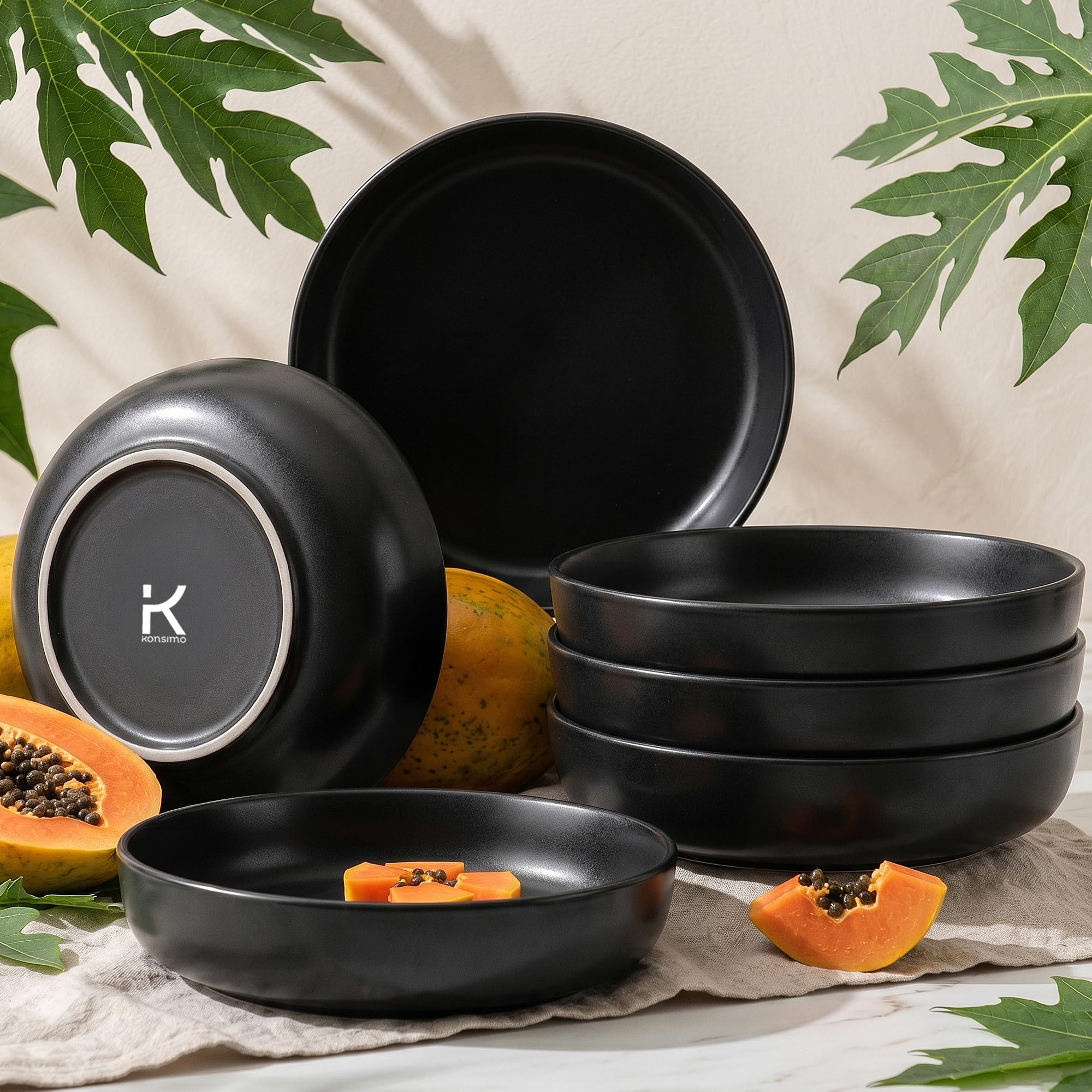 konsimo. VICTO Assiette Creuse pour 6 Personnes - Service de Table 6 Personnes - Passe au Lave-vaisselle Micro-ondes - Service Vaisselle - Assiettes Creuses - Vaisselle - 18,5 cm - Nero
