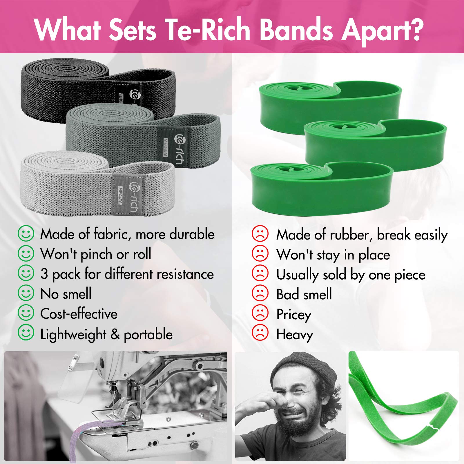 TeRich Long Resistance Bands, Fabric Pull Up Assistance Bands 3 Pack