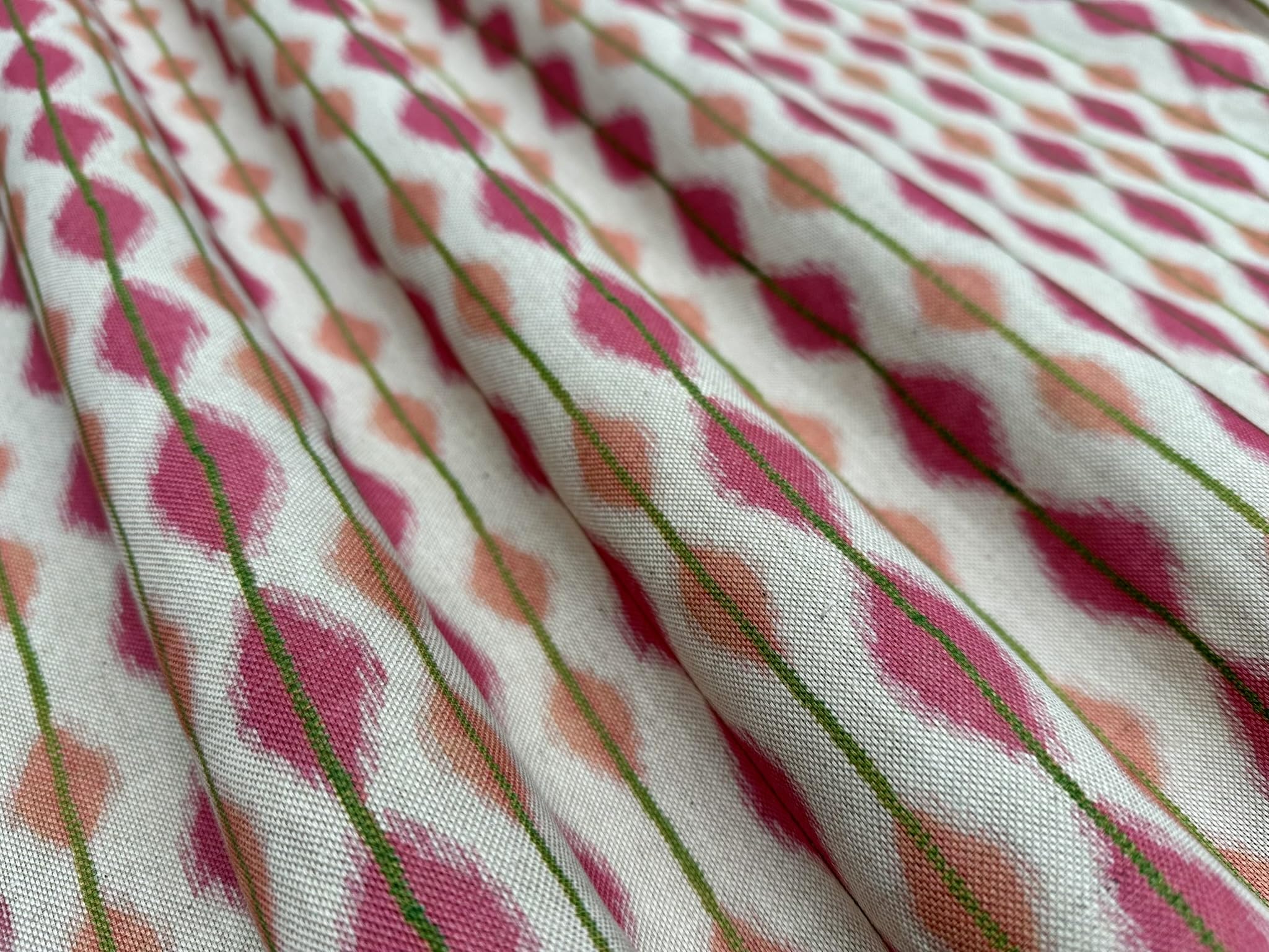 Cojín para tapicería de tela Ikat de mezcla de lino y algodón, color rosa y verde, 284 cm, extra ancho, se vende por metros