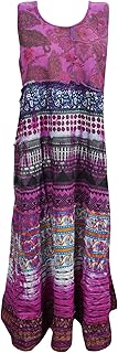 Mogul Womens Boho Pink Dress Tie-Dye Round Neck Dress