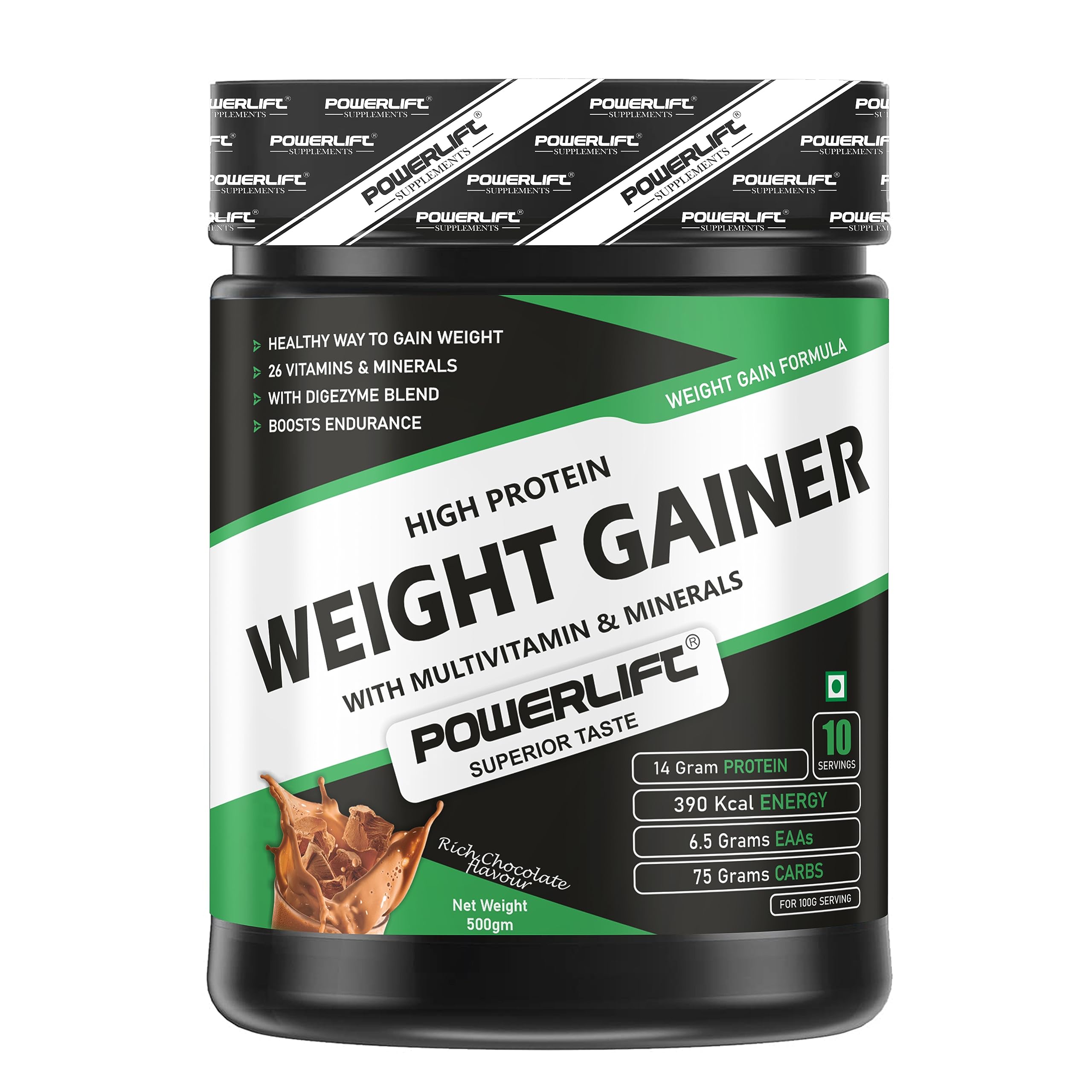 Weight Gainer Protein Powder (500gm Chocolate) 390K Energy, 76G Carbs| High Protein & High Calorie Protein Powder for weight gain men and women use | Raw Whey from USA | With Digezyme