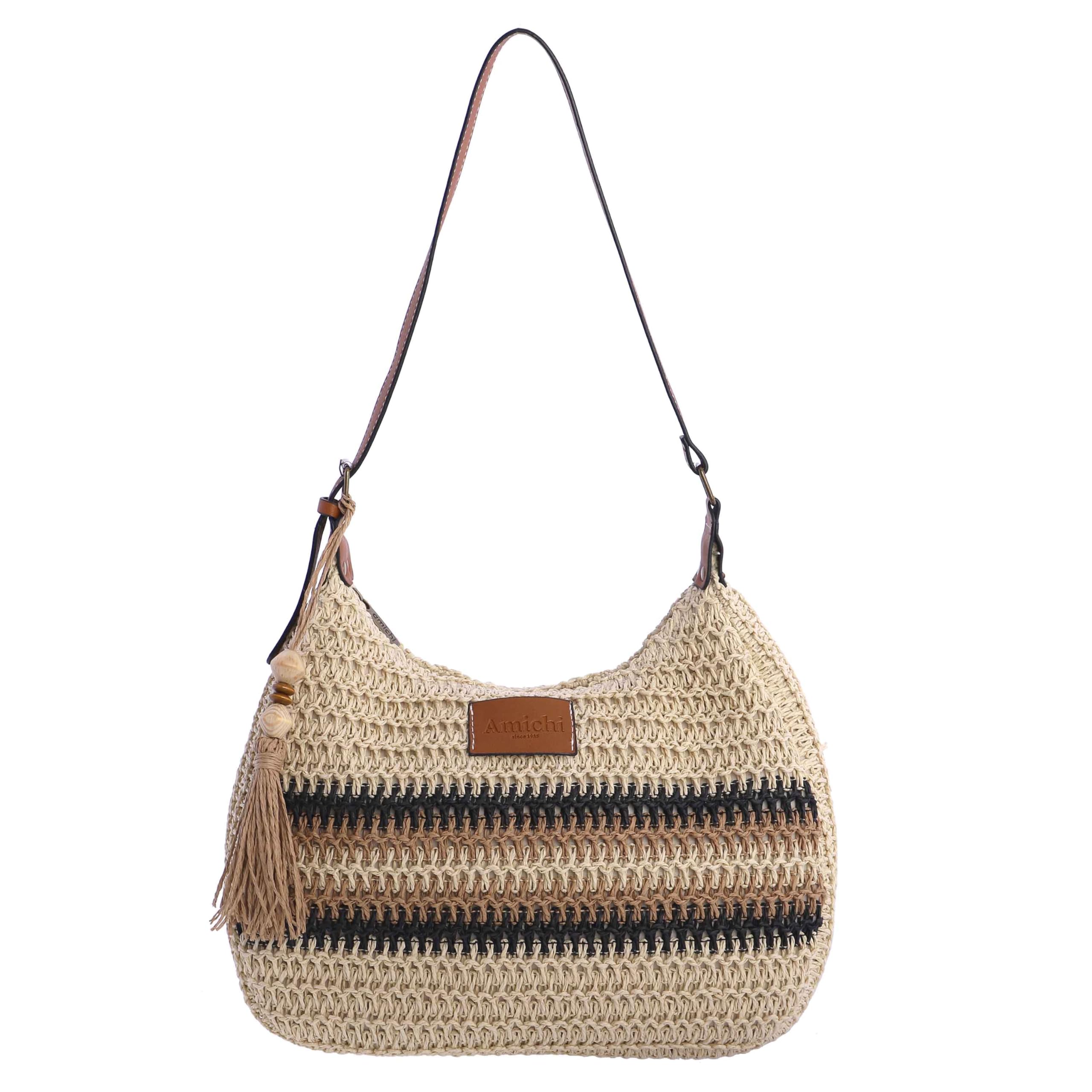 AMICHI - Bolso shopper mujer - Bolso mujer de rafia diseño artesanal para verano, Lanzarote