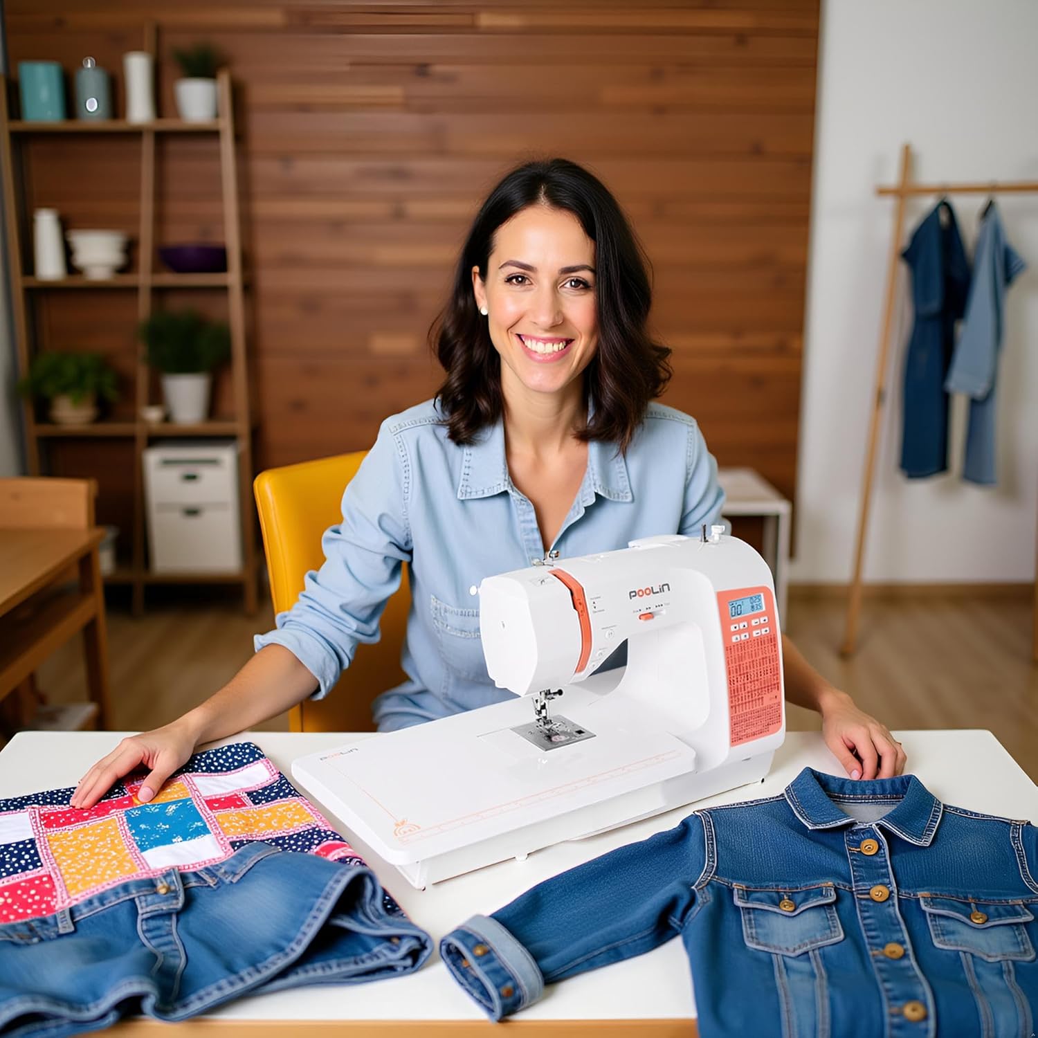 Poolin EOC02 Computerized Sewing Machine,200 Stitches,LCD Screen,Wide Table,7 Presser Feet,Quilting Capable, Automatic Needle Threader,Sewing Machine for Beginners Friendly,Gifts for Mother Wife - Image 8