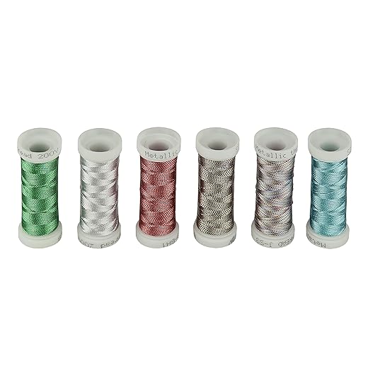 Metallic Embroidery Thread 200 Yards Each for French Embroidery or Machine Embroidery for Janome Brother Pfaff Babylock Singer Bernina Husqvaran and Most Home Embroidery Sewing Machines (6 Colors #2)