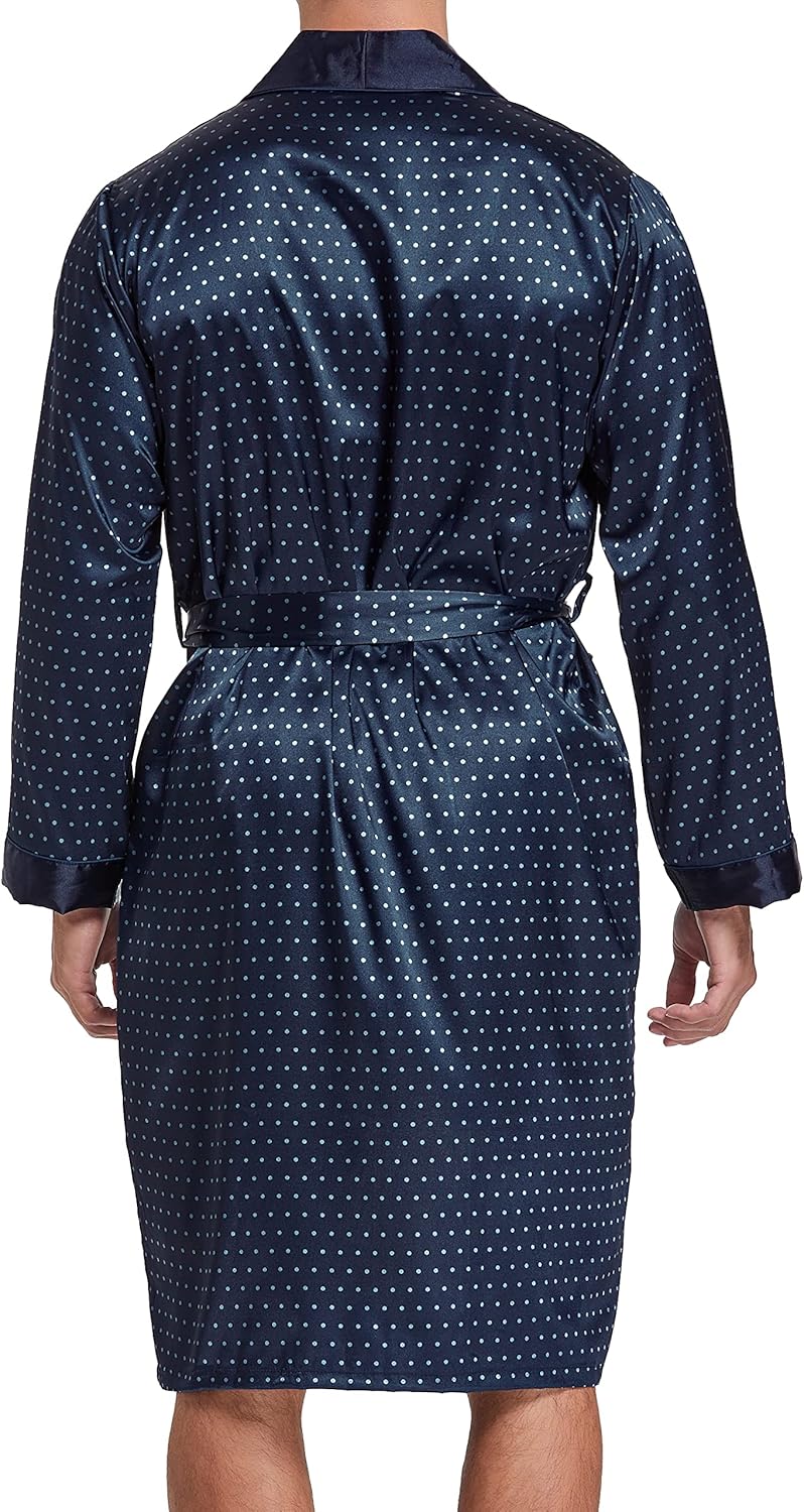 Sanraflic® Mens Satin Robe Lightweight Silk Long Sleeve Bathrobe with Shorts Set Spa Kimono Sleepwear Nightwear - Image 4