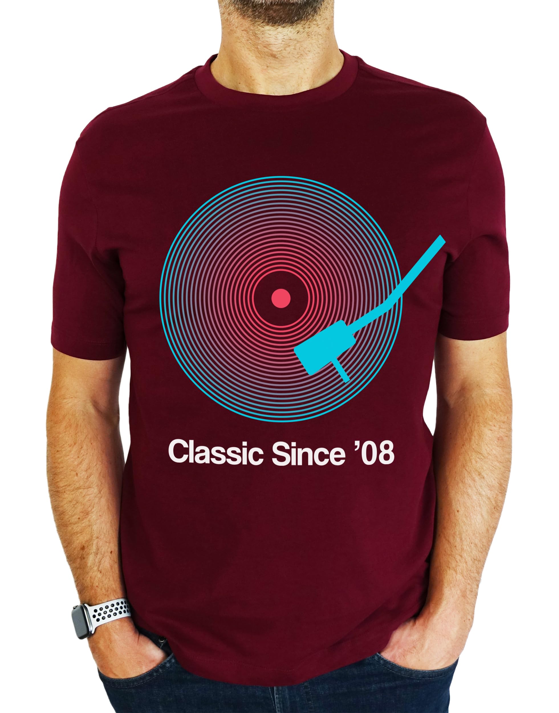 2008 Vinyl Record Neon - Classic Since - 18th Birthday Gift | Present Mens T-Shirt Burgundy L