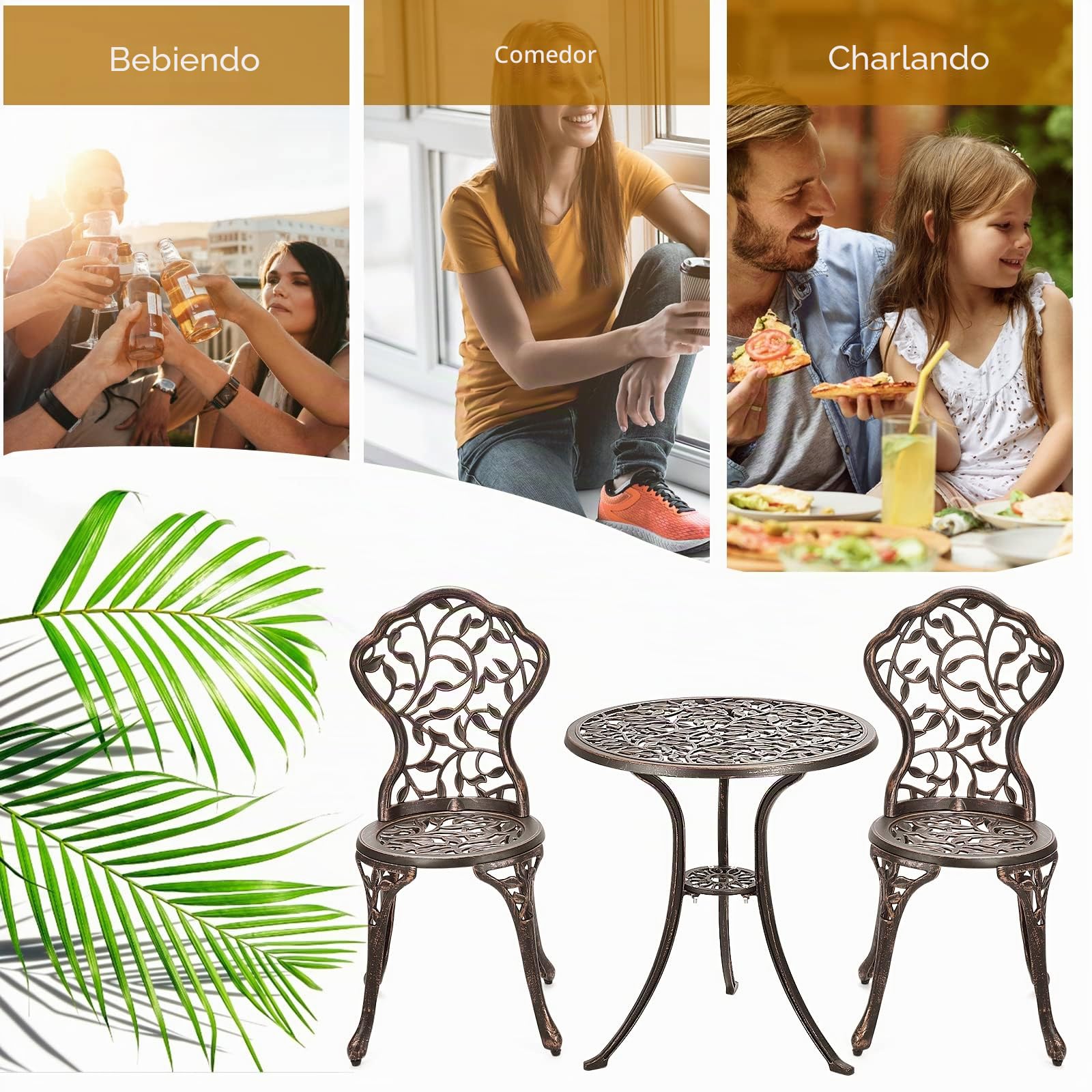 LIFEZEAL Conjunto de Mesa y 2 sillas de jardín de Aluminio Retro