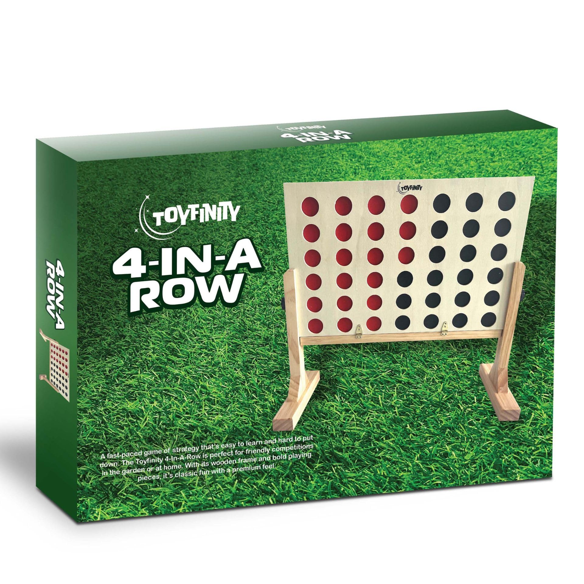TOYFINITY 4-In-A-Row Wooden Giant Connect Four Style Strategy Board Game with 42 Counters, Carry Bag, Family Outdoor Play
