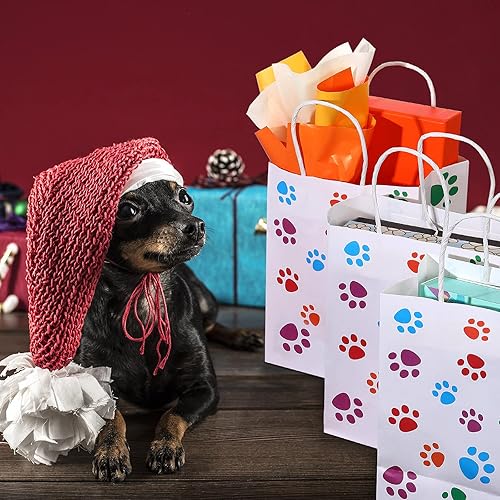 Miniatura 3 de Clabby 24 bolsas de regalo con diseño de pata de perro, bolsas de papel con asas, recuerdos de fiesta de cachorros para gatos y mascotas, regalos de