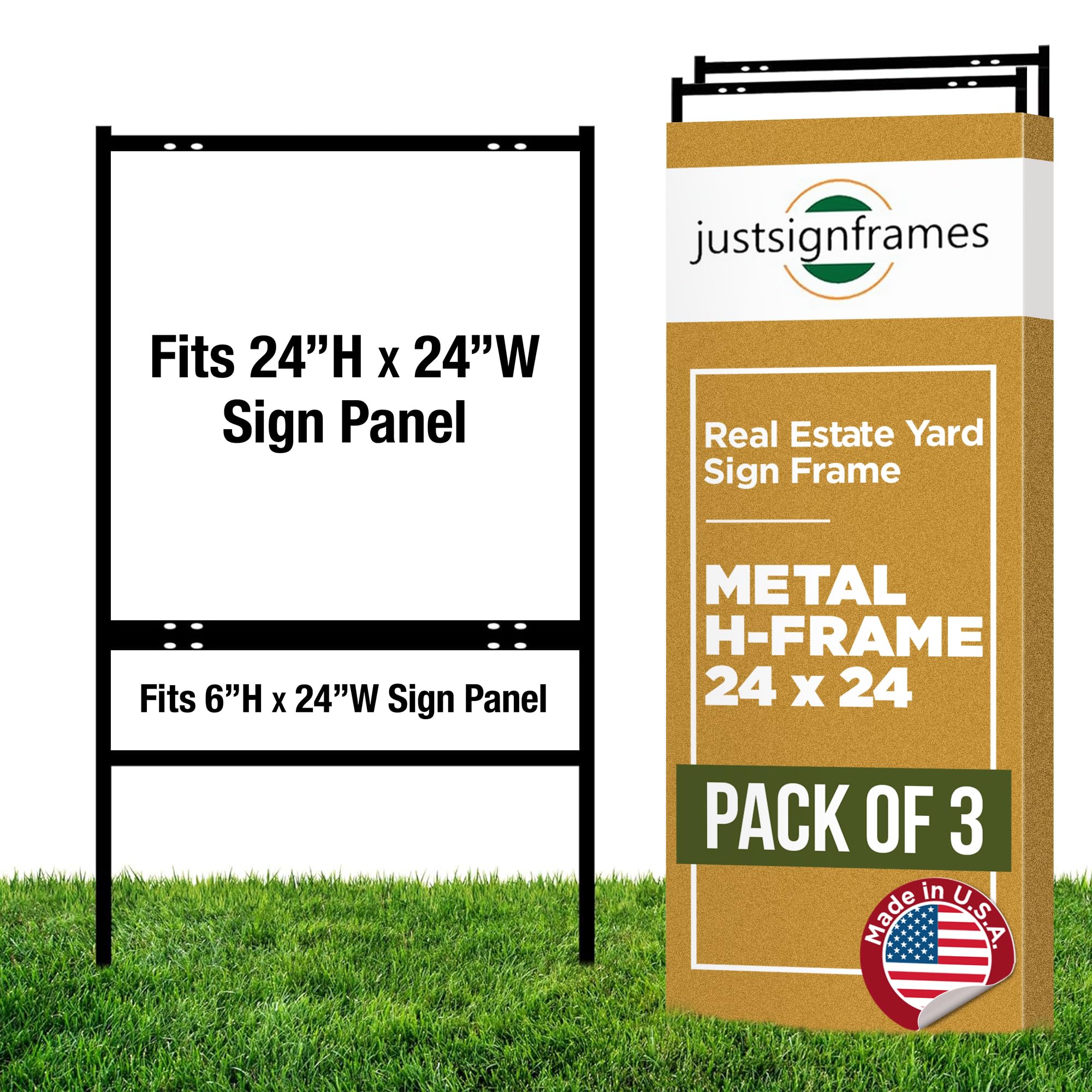 Generic Real Estate Yard Sign Metal H-Frame, 24 x 24 Slide-in with Rider, Black (Pack of 3) (C-228)