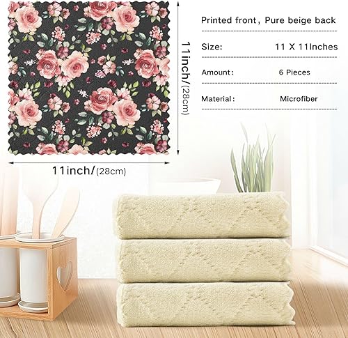 Miniatura 4 de linqin Spring Flowers 6 Pack Quick Dry Dish Clothes for Washing Dishes Print Cotton Cooking Towels Reusable for Countertop Coffee