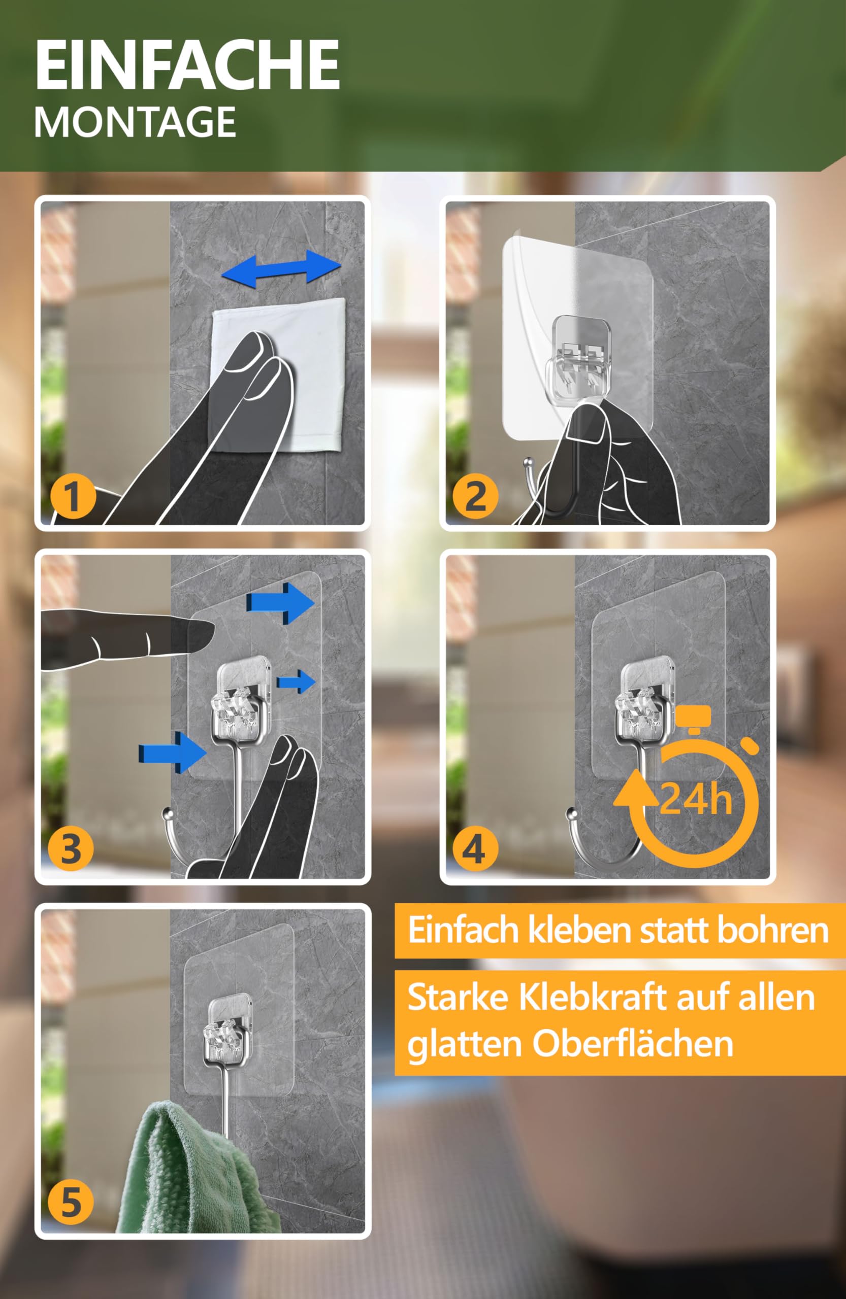 Crochets Adhésifs Mural Solides Grande Capacité 20kg(MAX),Démontables