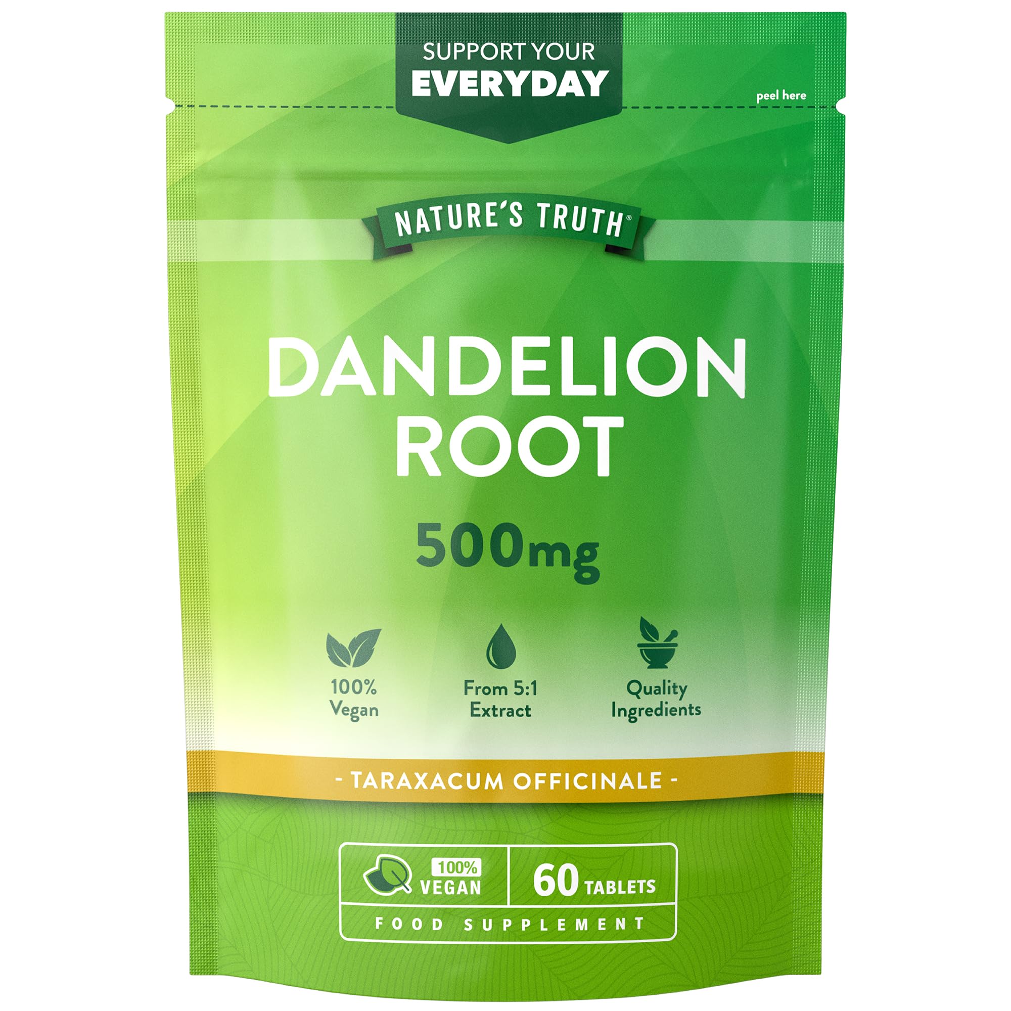 Dandelion Root Tablets | 500mg | High Strength Dandelion Extract | Taraxacum Officinale 5:1 Extract | 60 Vegan Tablets | Nature's Truth
