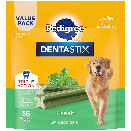 Pedigree Dentastix Large Breed Dog Treats, Fresh Flavor, 1.87 lb. Bag (36 Treats)