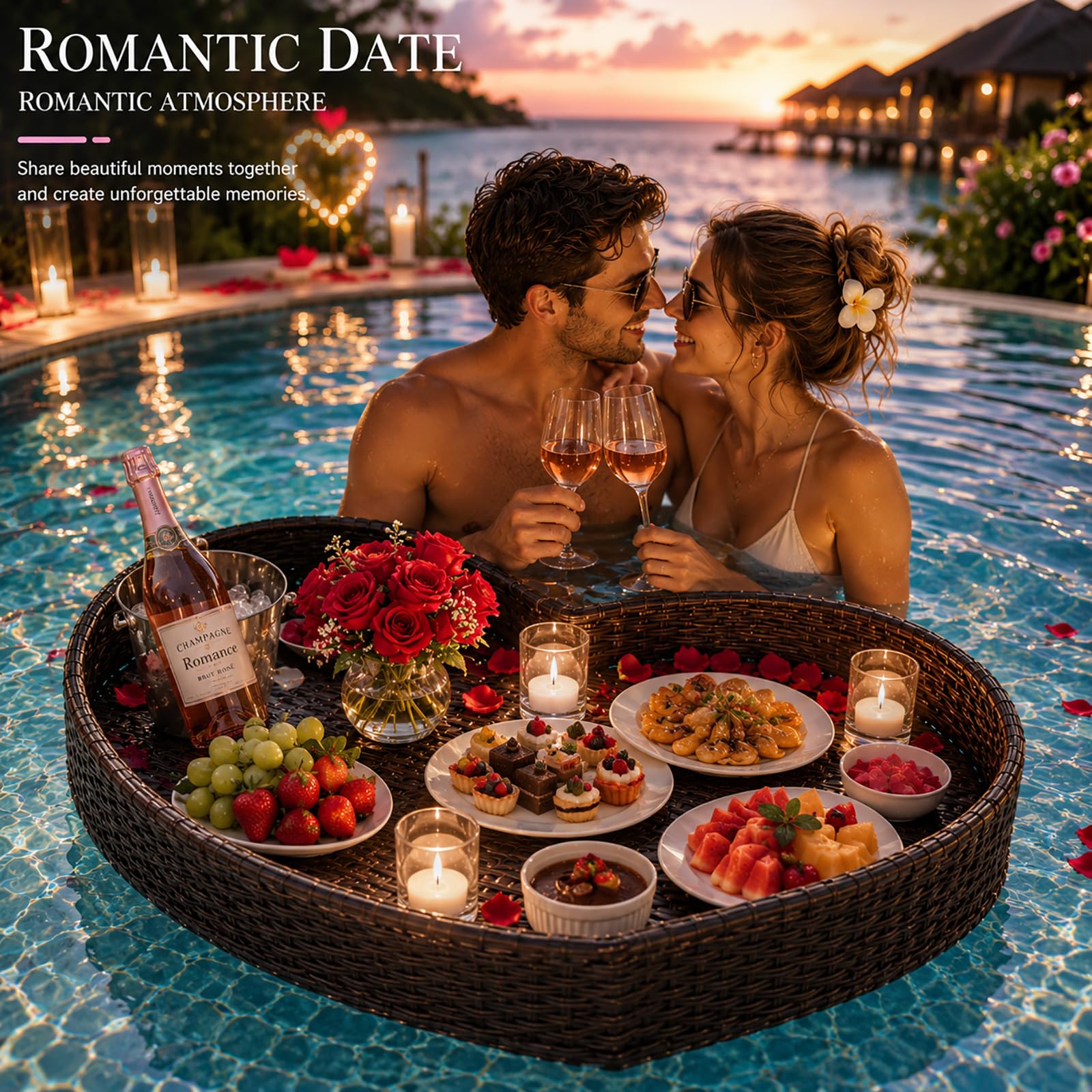 Schwimmendes Pooltablett aus Rattan, Große Floating Pool Bar für Getränke Snacks und Brunch, Pool Tablett für Whirlpool Spa Gartenparty und Sommer Entspannung